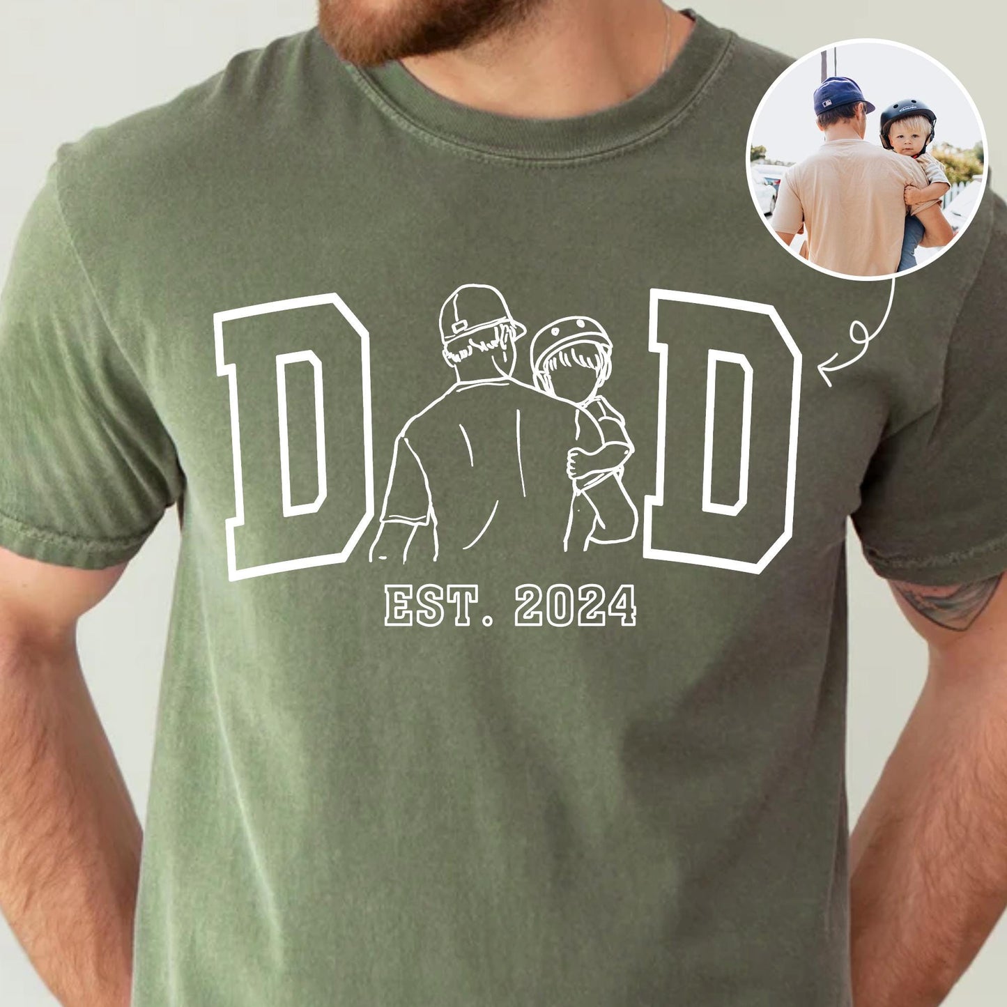 Custom Dad Shirt, Personalized Dad Line Art Portrait From Photo Shirts, Father's Day Shirt Gift for Dad, Gift for Husband