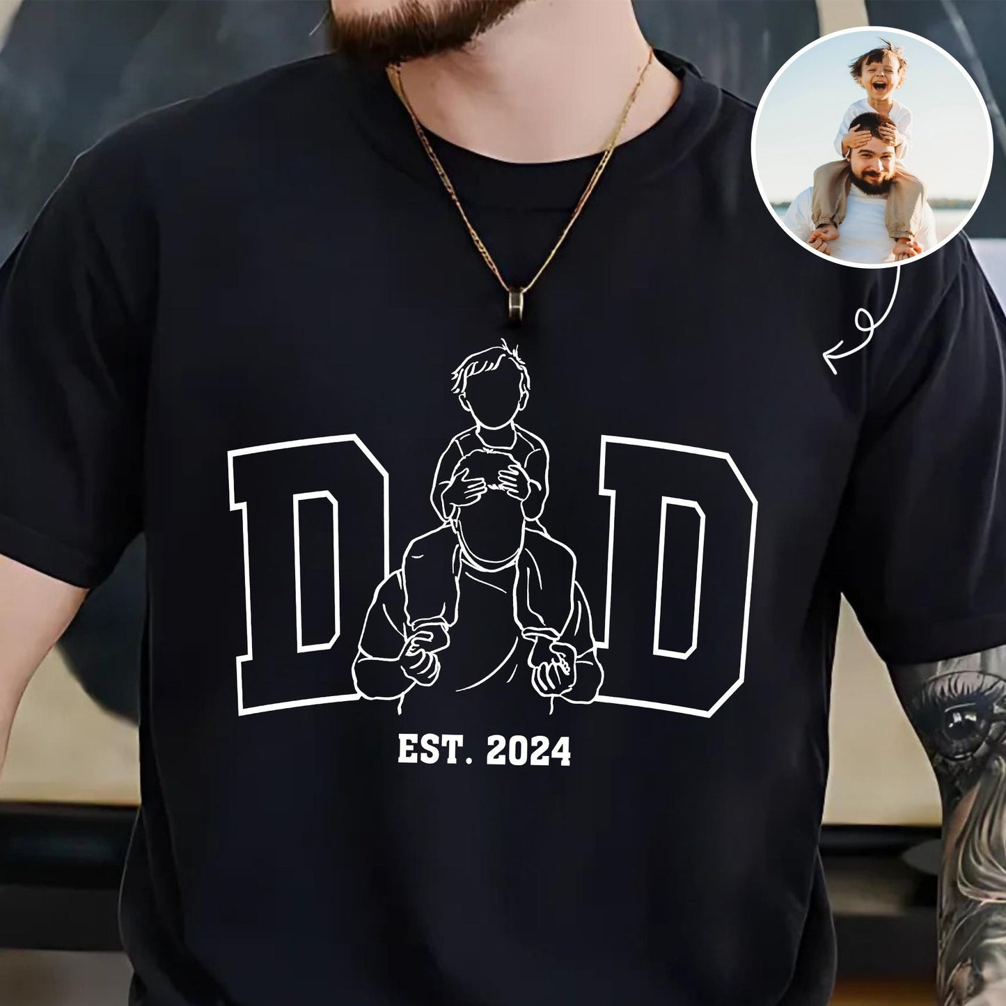 Custom Dad Shirt, Fathers Day Shirt, Dad Outline Photo Shirt, Photo Shirt For Dad, Dad Est Shirt, Shirt For Dad, Dad Gift From Wife
