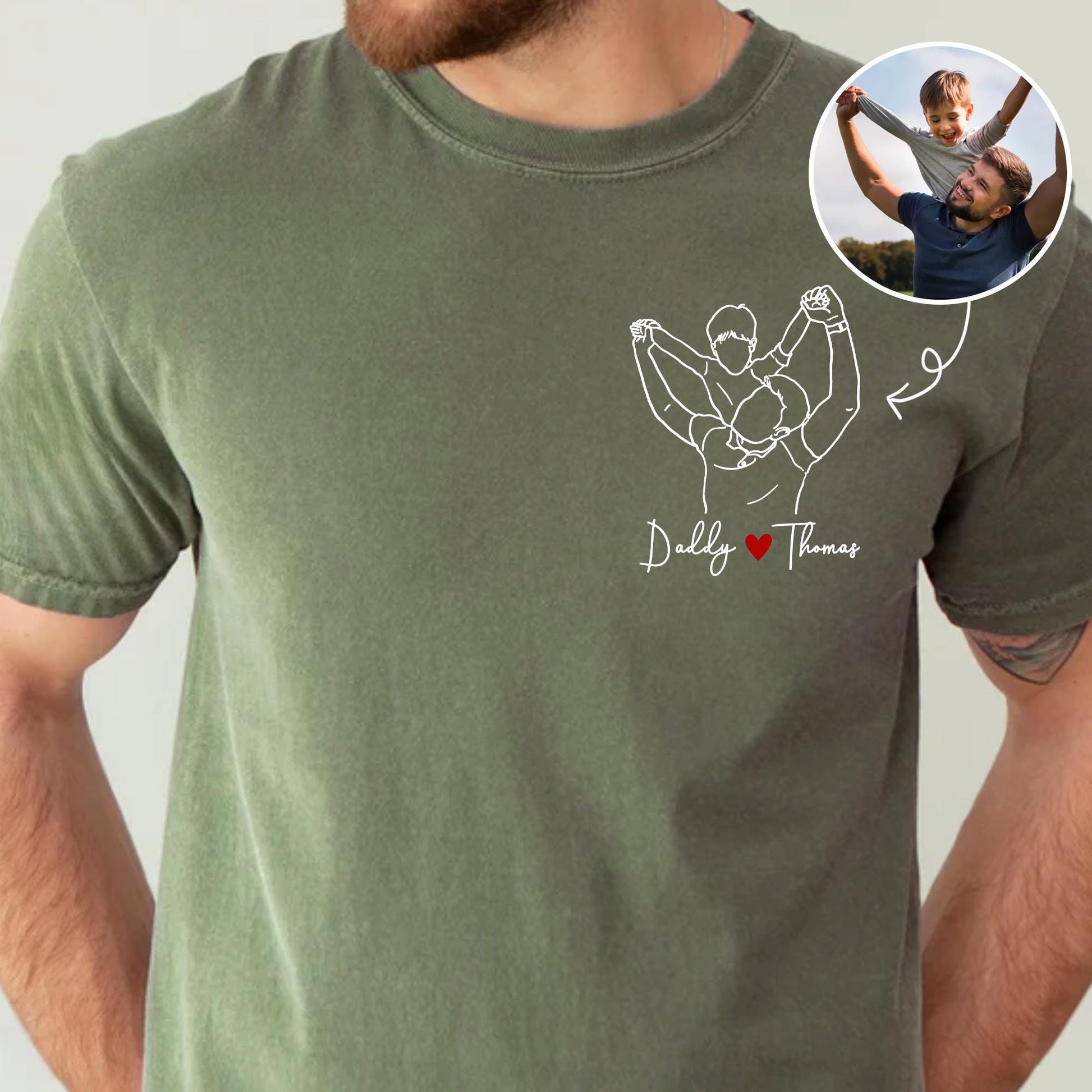 Personalized Dad Shirt, Personalized Portrait Gift for Dad, Dad Outline Photo Shirt, Custom Photo Shirt For Dad, Fathers Day Shirt