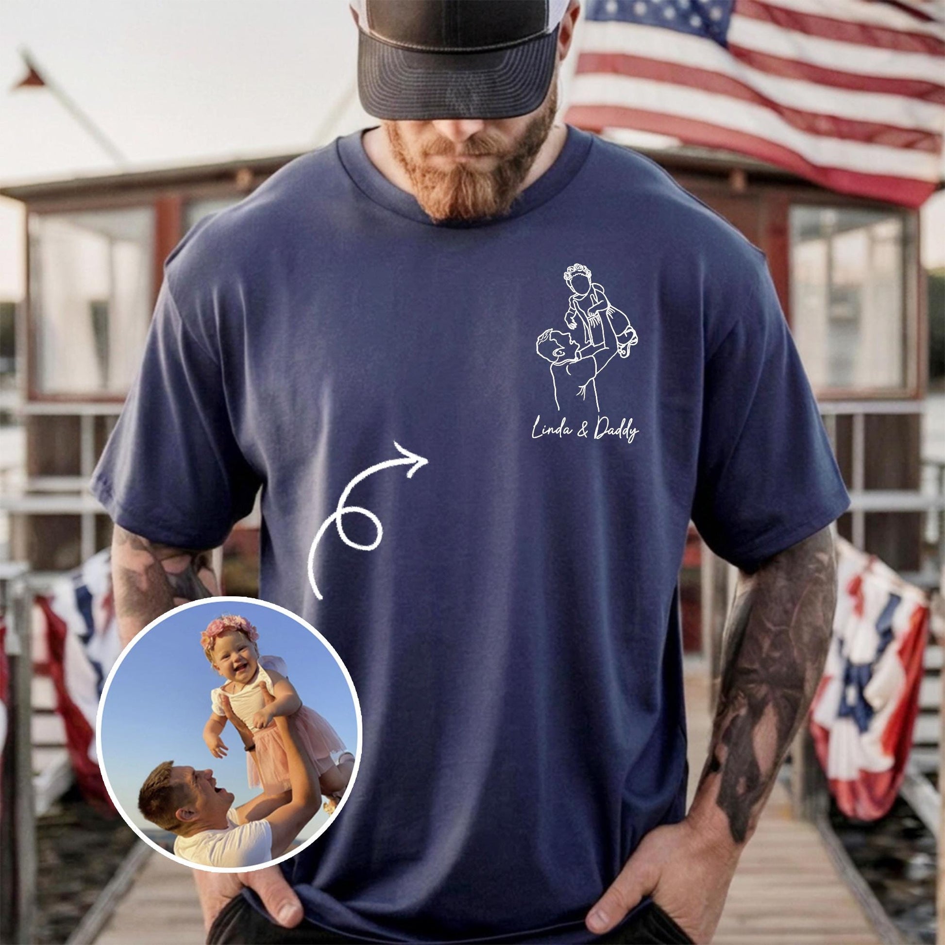 Personalized Dad Portrait From Photo Shirt, Custom Dad Shirts, Father's Day Gift for Dad, Grandpa
