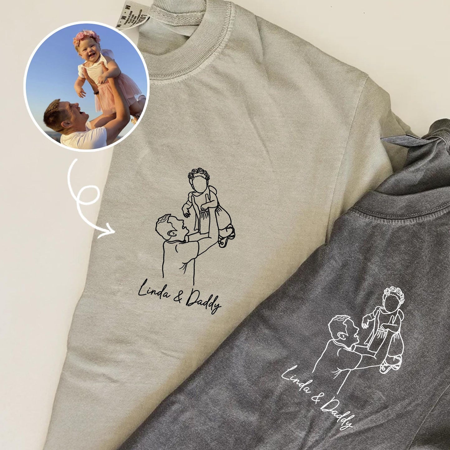 Custom Dad Portrait Shirt, Dads Photo Line Art Tee, Father's Day Gift for Dad, New Dad Gifts from Wife