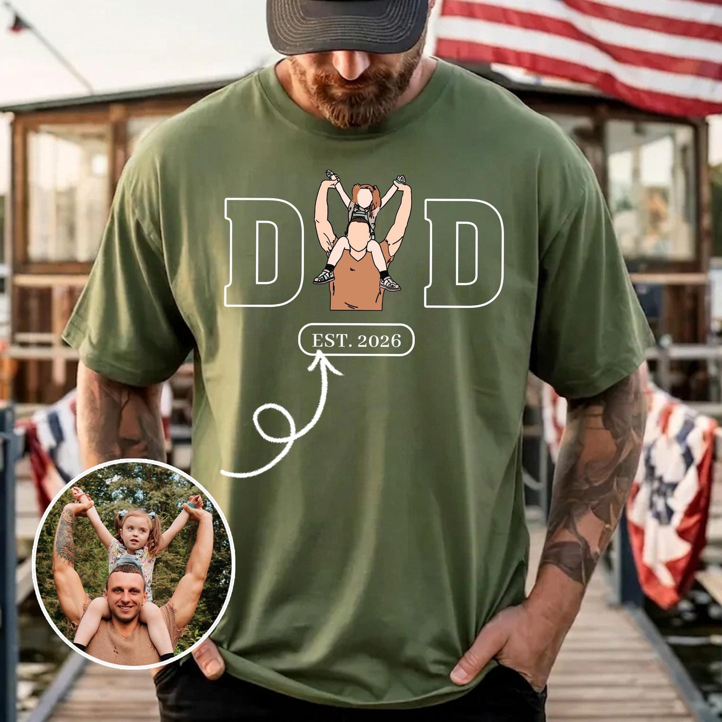 Custom Dad Portrait Shirt, Personalized Father's Day Shirt Gift for Husband, First Time Dad Shirts, New Baby Gifts for Dads