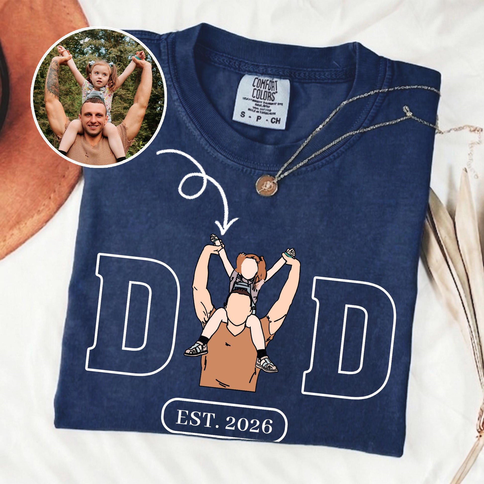 Custom Dad Portrait Shirt, Personalized Father's Day Shirt Gift for Husband, First Time Dad Shirts, New Baby Gifts for Dads