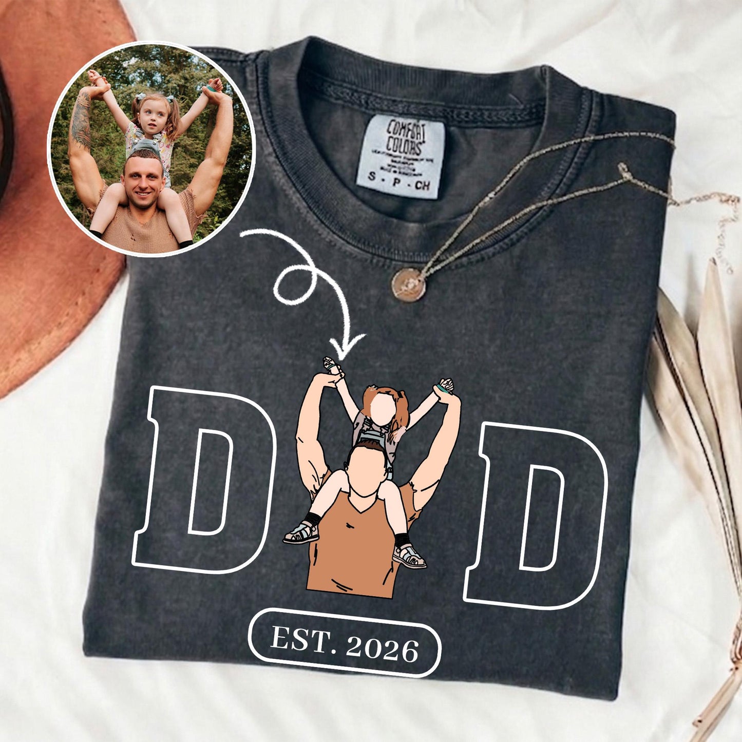 Custom Dad Portrait Shirt, Personalized Father's Day Shirt Gift for Husband, First Time Dad Shirts, New Baby Gifts for Dads