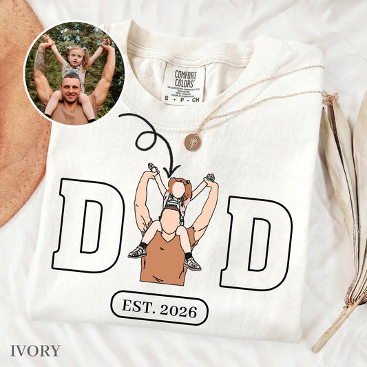 Custom Dad Portrait Shirt, Personalized Father's Day Shirt Gift for Husband, First Time Dad Shirts, New Baby Gifts for Dads