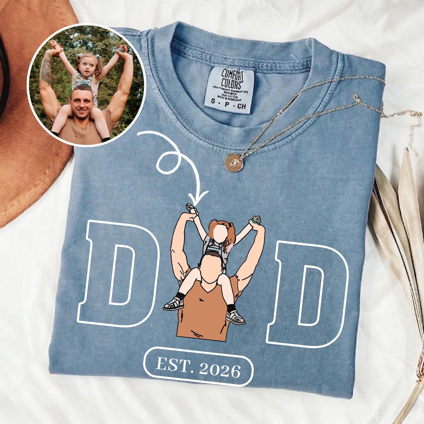 Custom Dad Portrait Shirt, Personalized Father's Day Shirt Gift for Husband, First Time Dad Shirts, New Baby Gifts for Dads