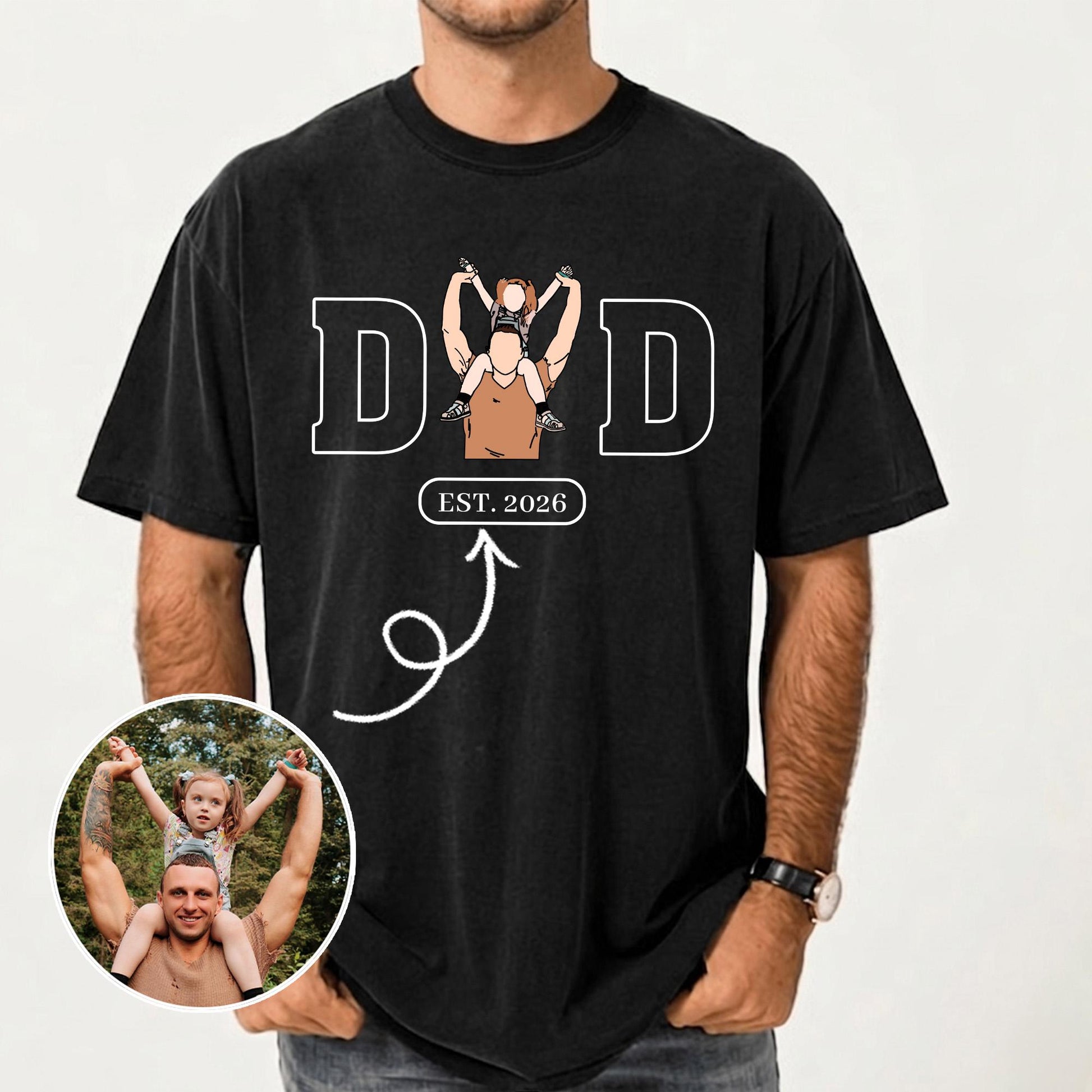Custom Dad Portrait Shirt, Personalized Father's Day Shirt Gift for Husband, First Time Dad Shirts, New Baby Gifts for Dads