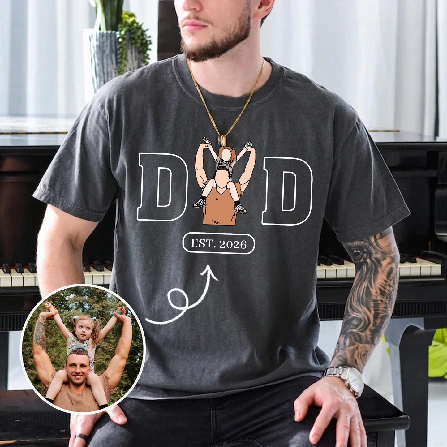 Custom Dad Portrait Shirt, Personalized Father's Day Shirt Gift for Husband, First Time Dad Shirts, New Baby Gifts for Dads