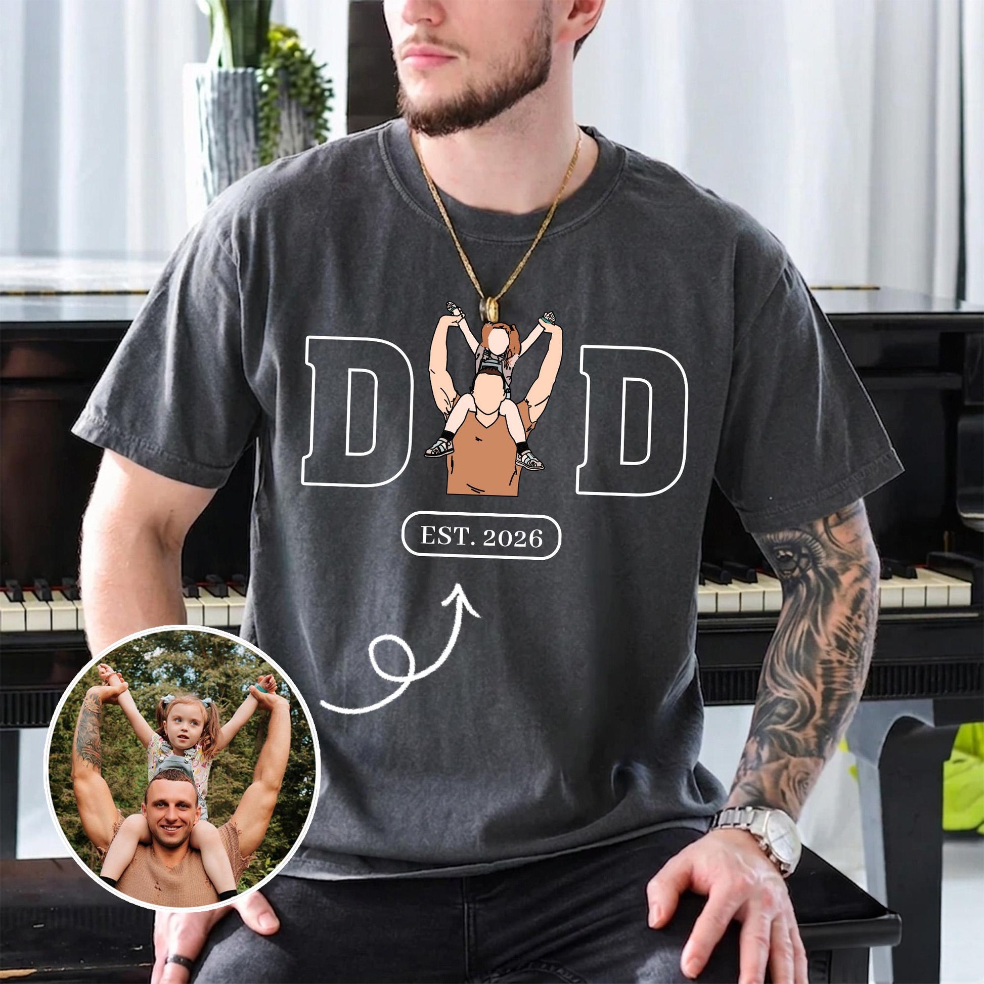 Custom Dad Portrait Shirt, Personalized Father's Day Shirt Gift for Husband, First Time Dad Shirts, New Baby Gifts for Dads