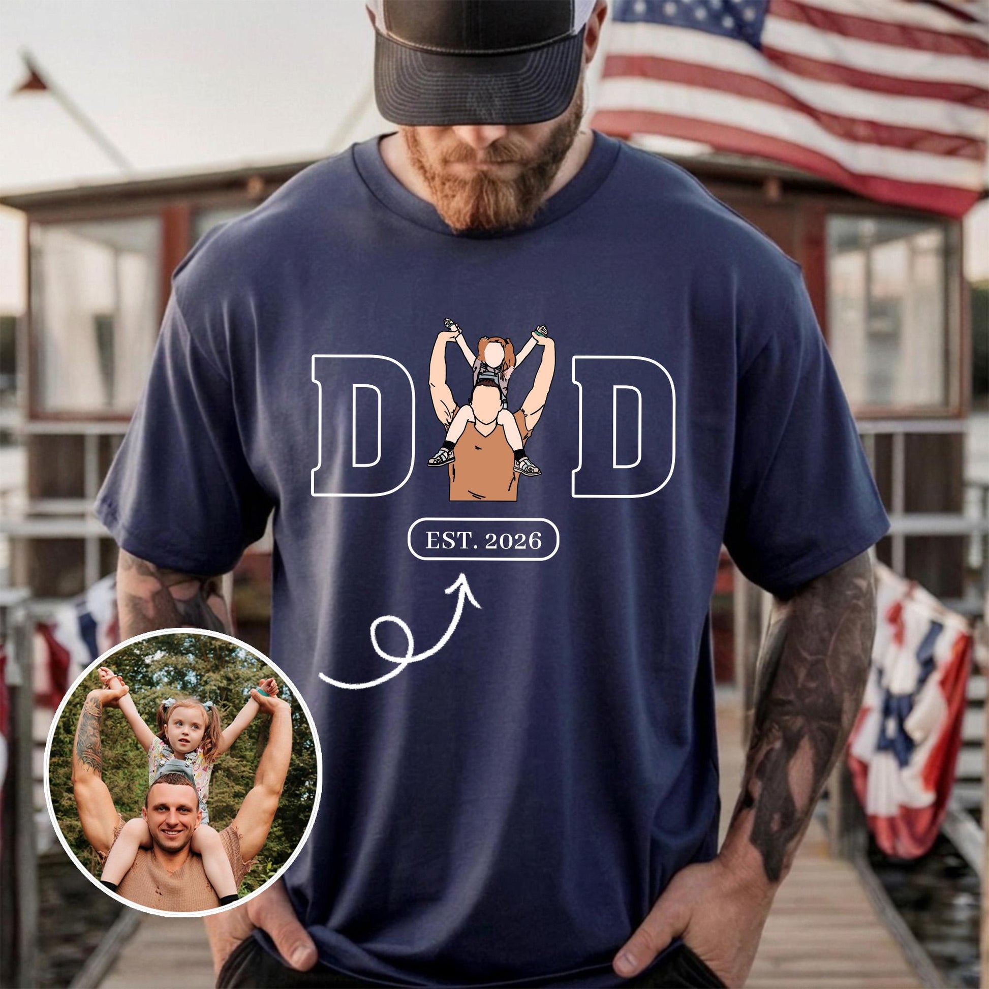 Custom Dad Portrait Shirt, Personalized Father's Day Shirt Gift for Husband, First Time Dad Shirts, New Baby Gifts for Dads