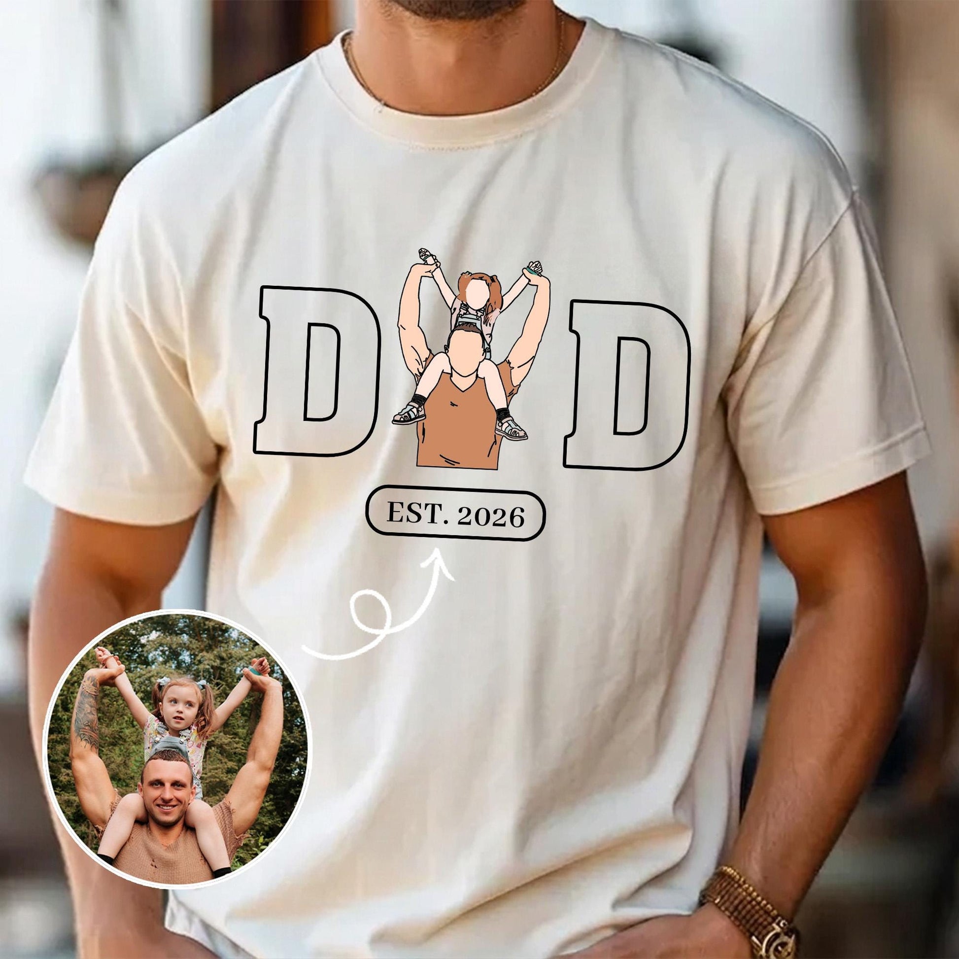 Custom Dad Portrait Shirt, Personalized Father's Day Shirt Gift for Husband, First Time Dad Shirts, New Baby Gifts for Dads