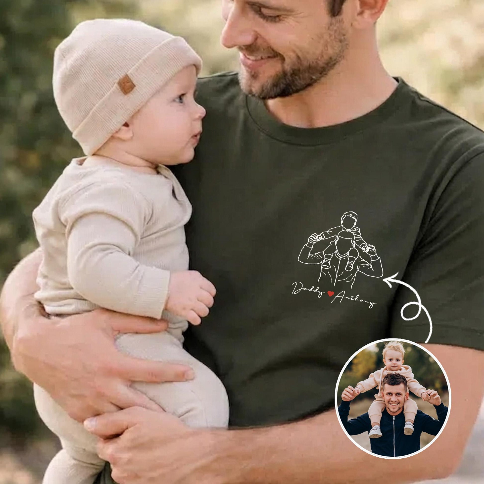 Personalized Dad Shirt, Father's Day Shirt Gift for Husband, Custom Photo Outline T-Shirt New Dad, Grandpa Gift
