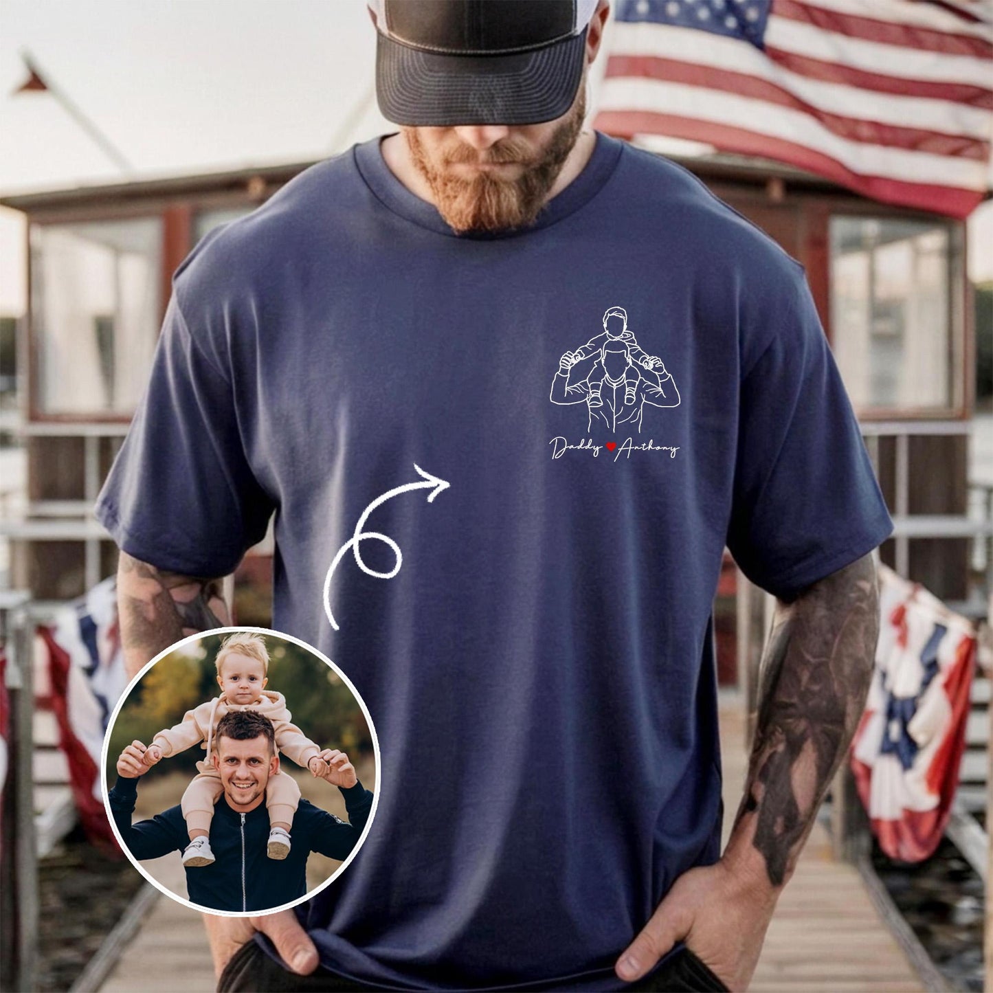 Personalized Dad Shirt, Father's Day Shirt Gift for Husband, Custom Photo Outline T-Shirt New Dad, Grandpa Gift