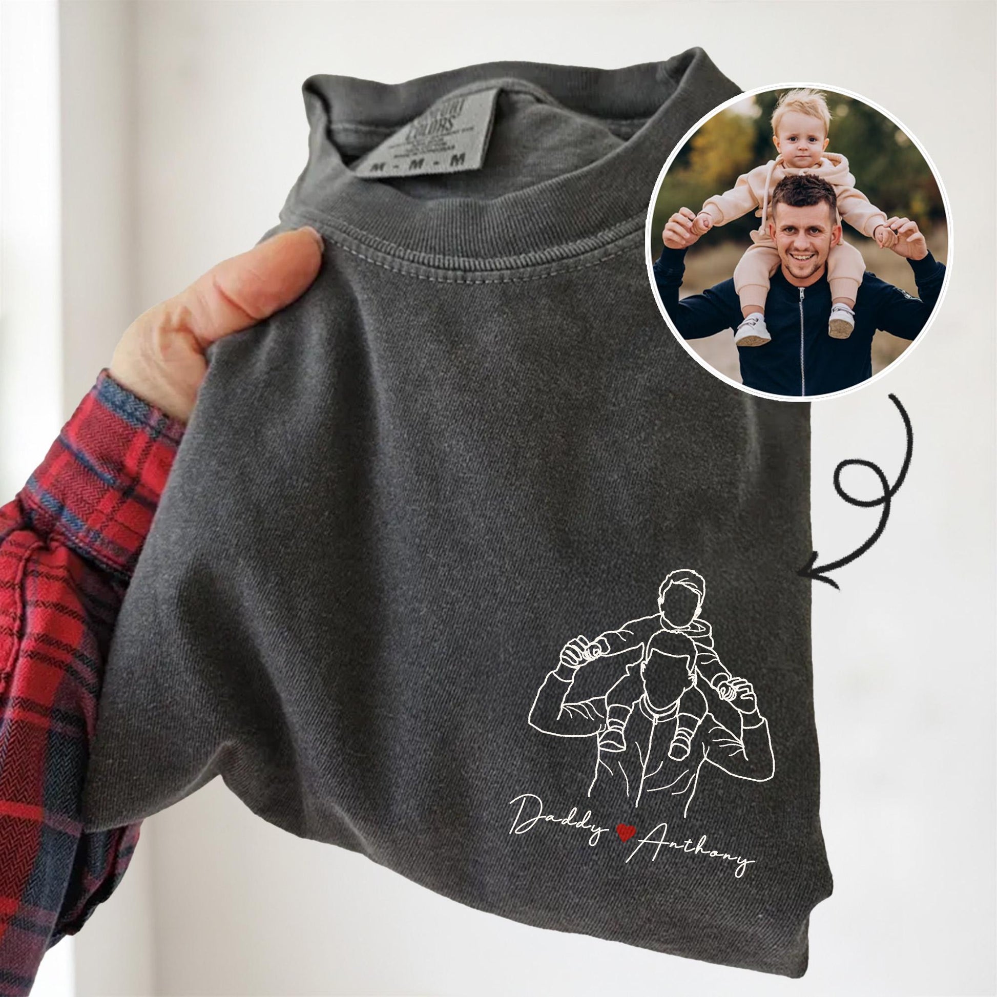 Personalized Dad Shirt, Father's Day Shirt Gift for Husband, Custom Photo Outline T-Shirt New Dad, Grandpa Gift