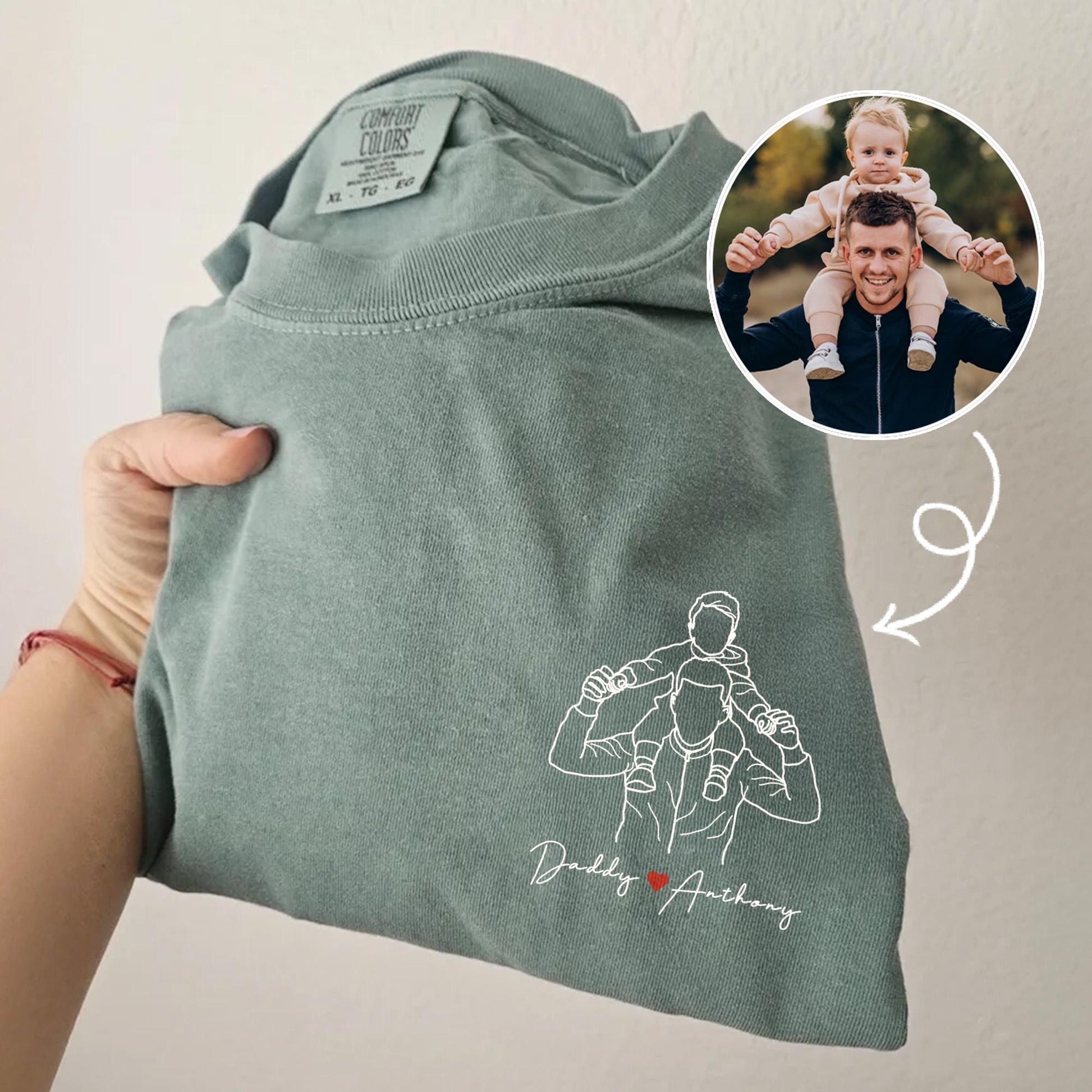 Personalized Dad Shirt, Father's Day Shirt Gift for Husband, Custom Photo Outline T-Shirt New Dad, Grandpa Gift