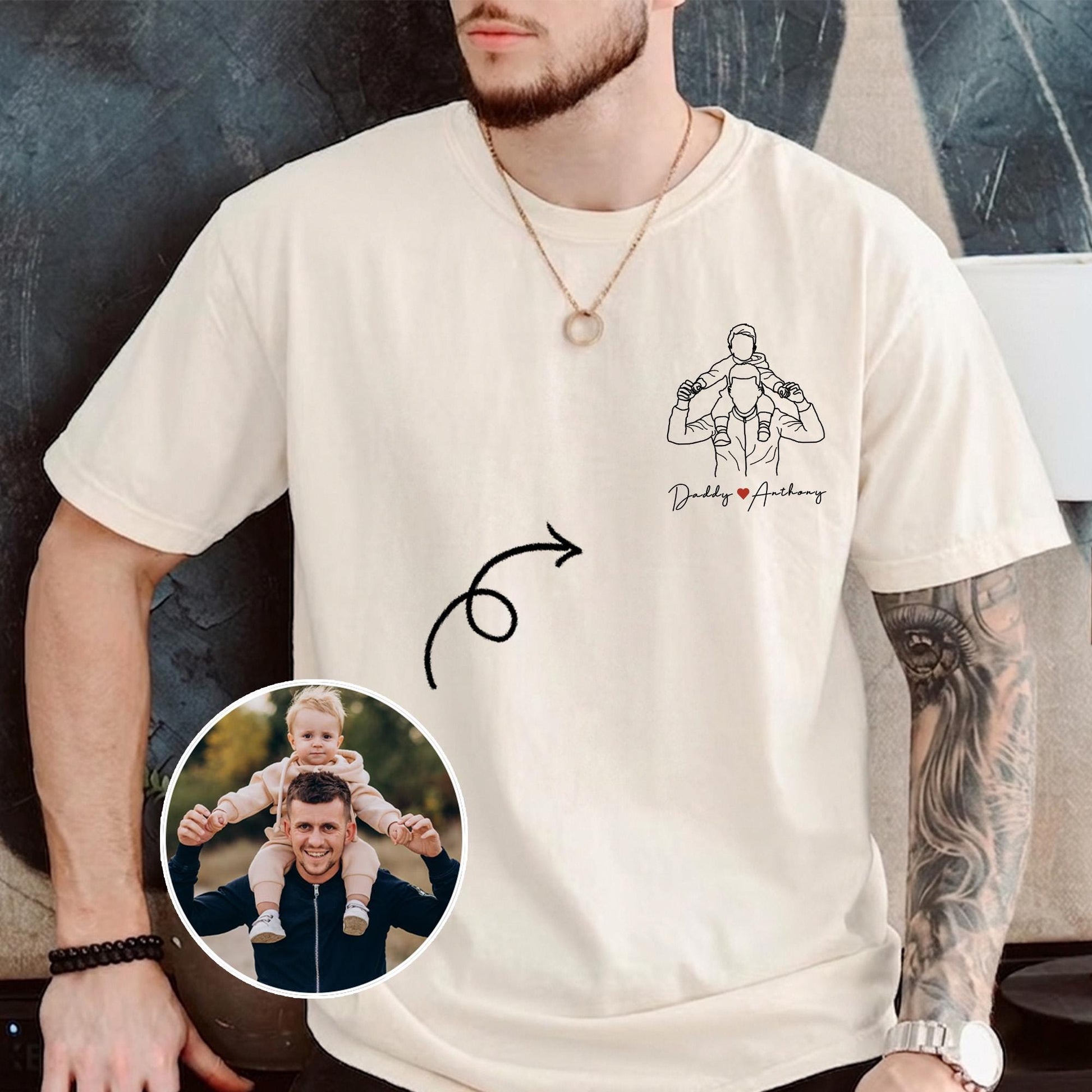Personalized Dad Shirt, Father's Day Shirt Gift for Husband, Custom Photo Outline T-Shirt New Dad, Grandpa Gift