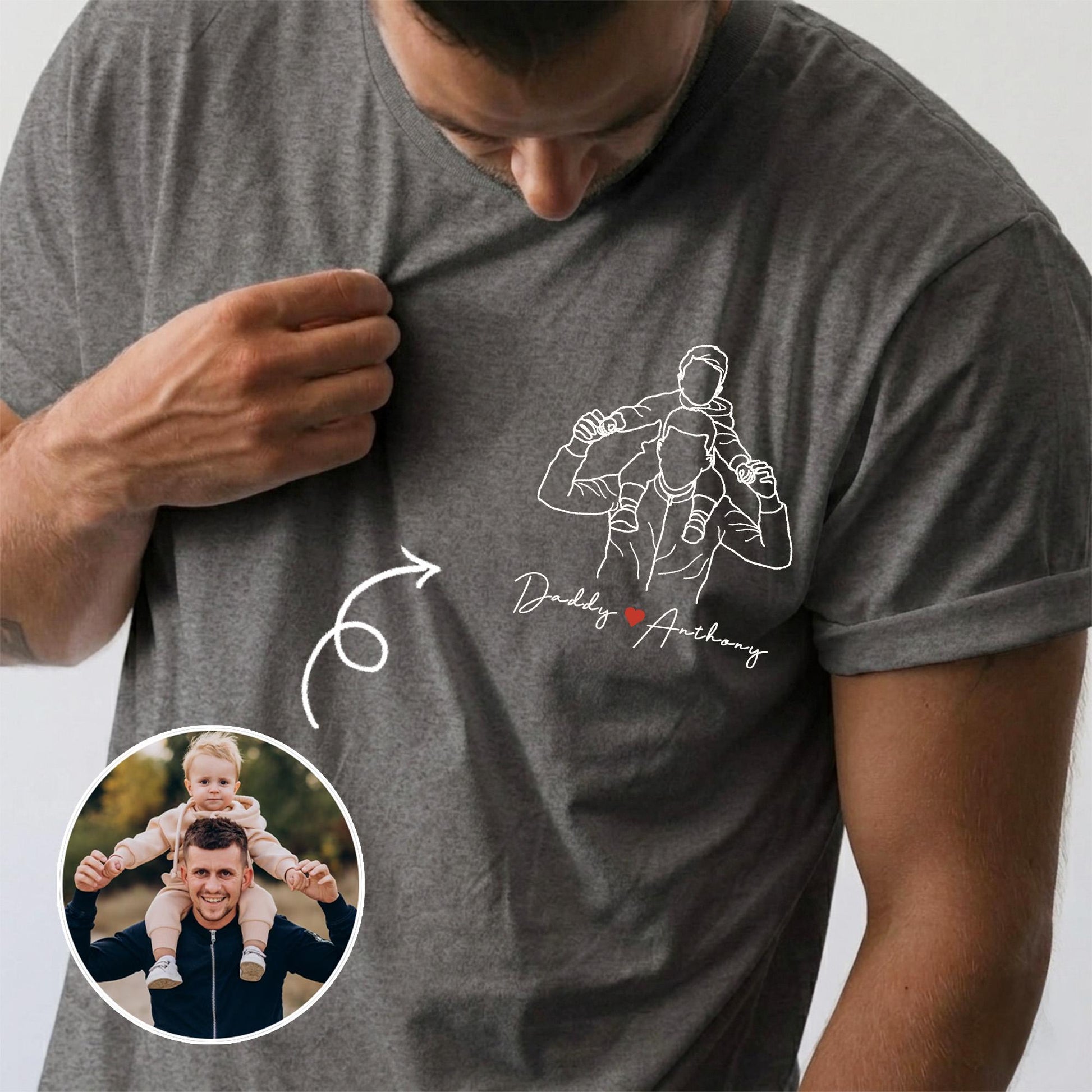 Personalized Dad Shirt, Father's Day Shirt Gift for Husband, Custom Photo Outline T-Shirt New Dad, Grandpa Gift