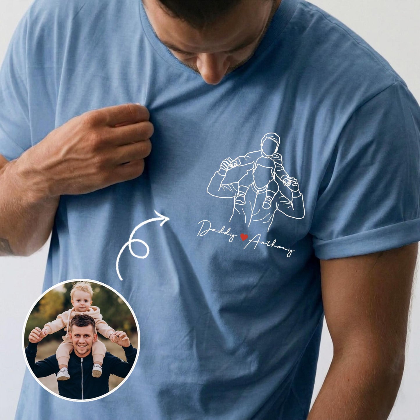 Personalized Dad Shirt, Custom Dad Portrait From Photo Shirt, Father's Day Shirt Gift for Husband, Dad Birthday Gift from Baby