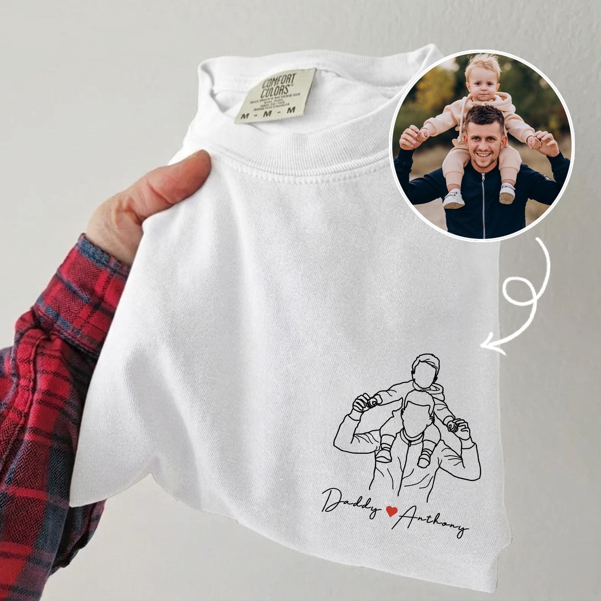 Personalized Dad Shirt, Father's Day Shirt Gift for Husband, Custom Photo Outline T-Shirt New Dad, Grandpa Gift