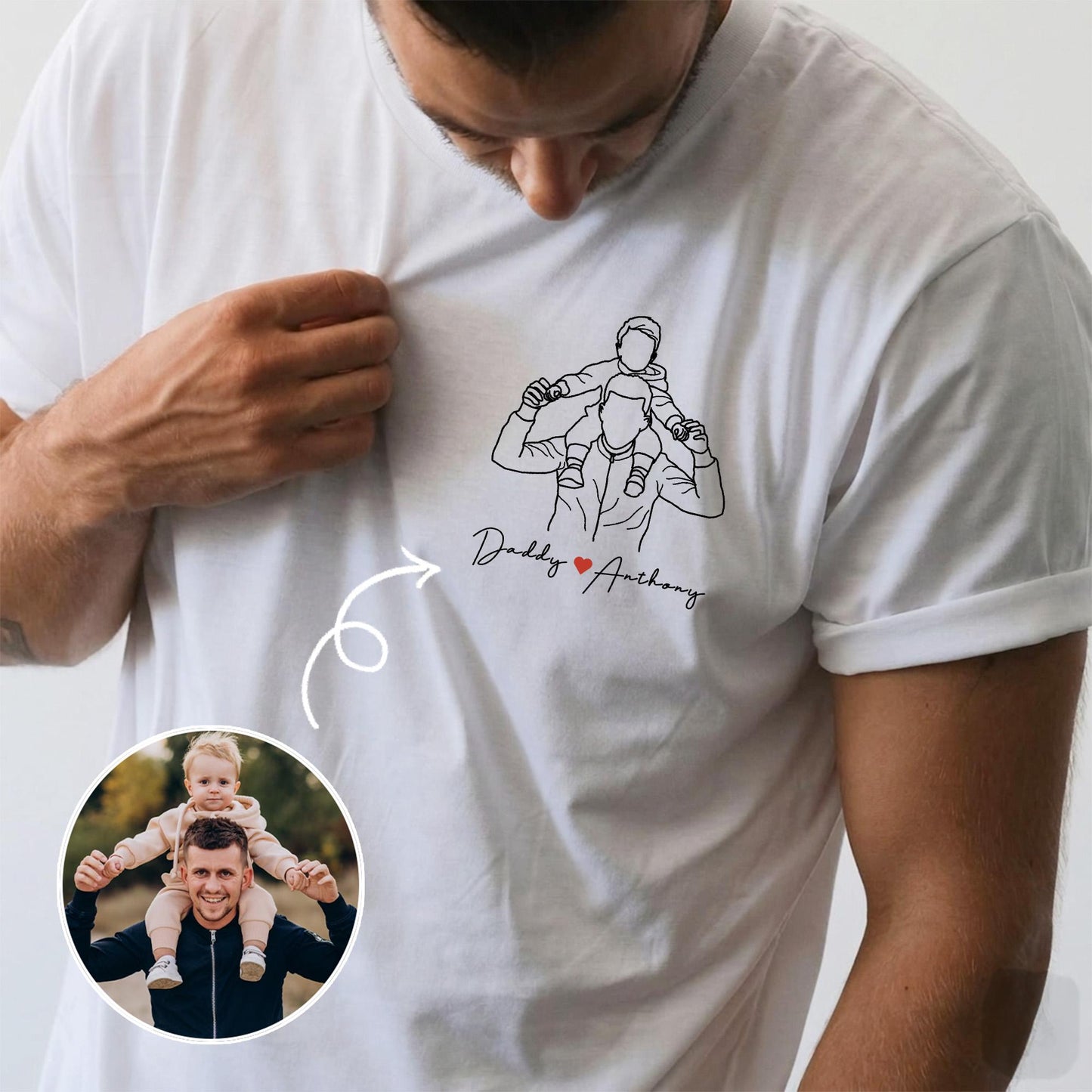 Personalized Dad Shirt, Father's Day Shirt Gift for Husband, Custom Photo Outline T-Shirt New Dad, Grandpa Gift