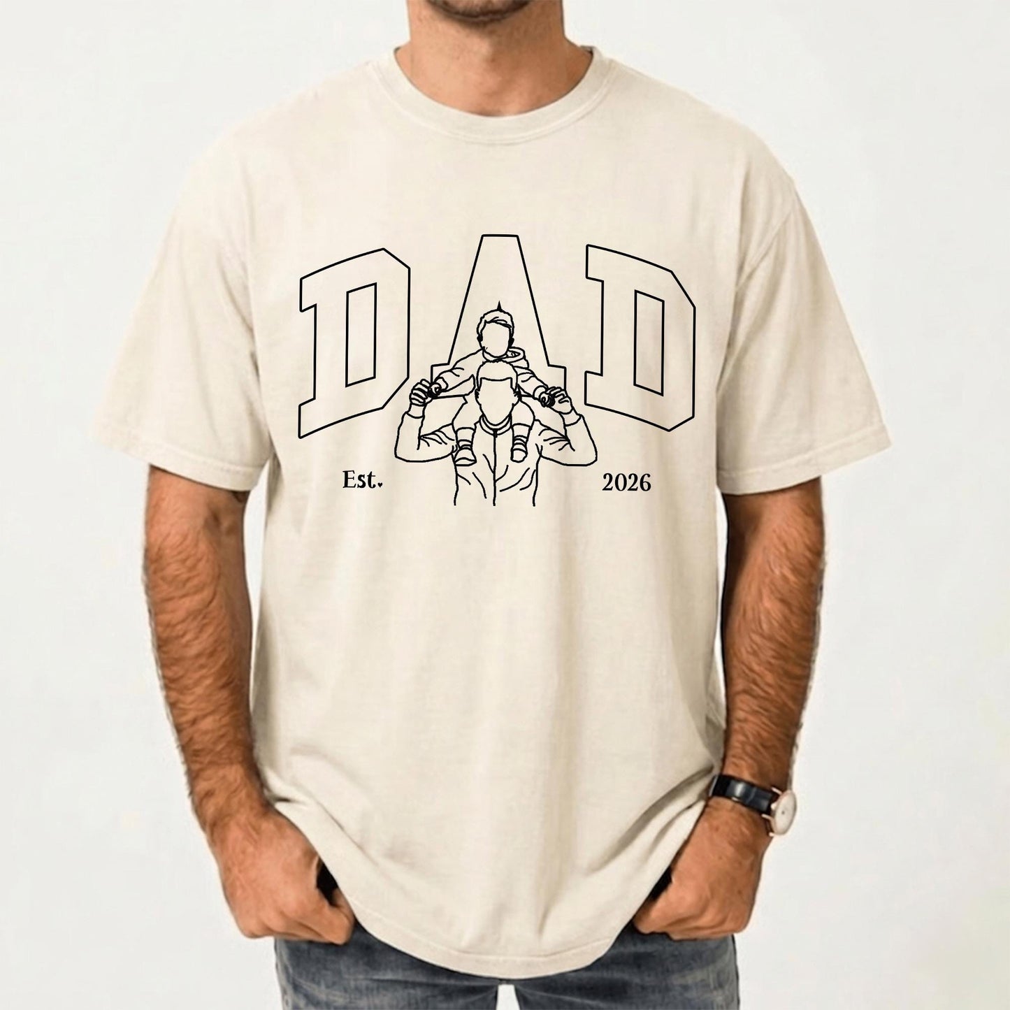 Custom Dad Shirt, Personalized Dad Line Art Portrait From Photo Gift for New Dads, First Father's Day Tee