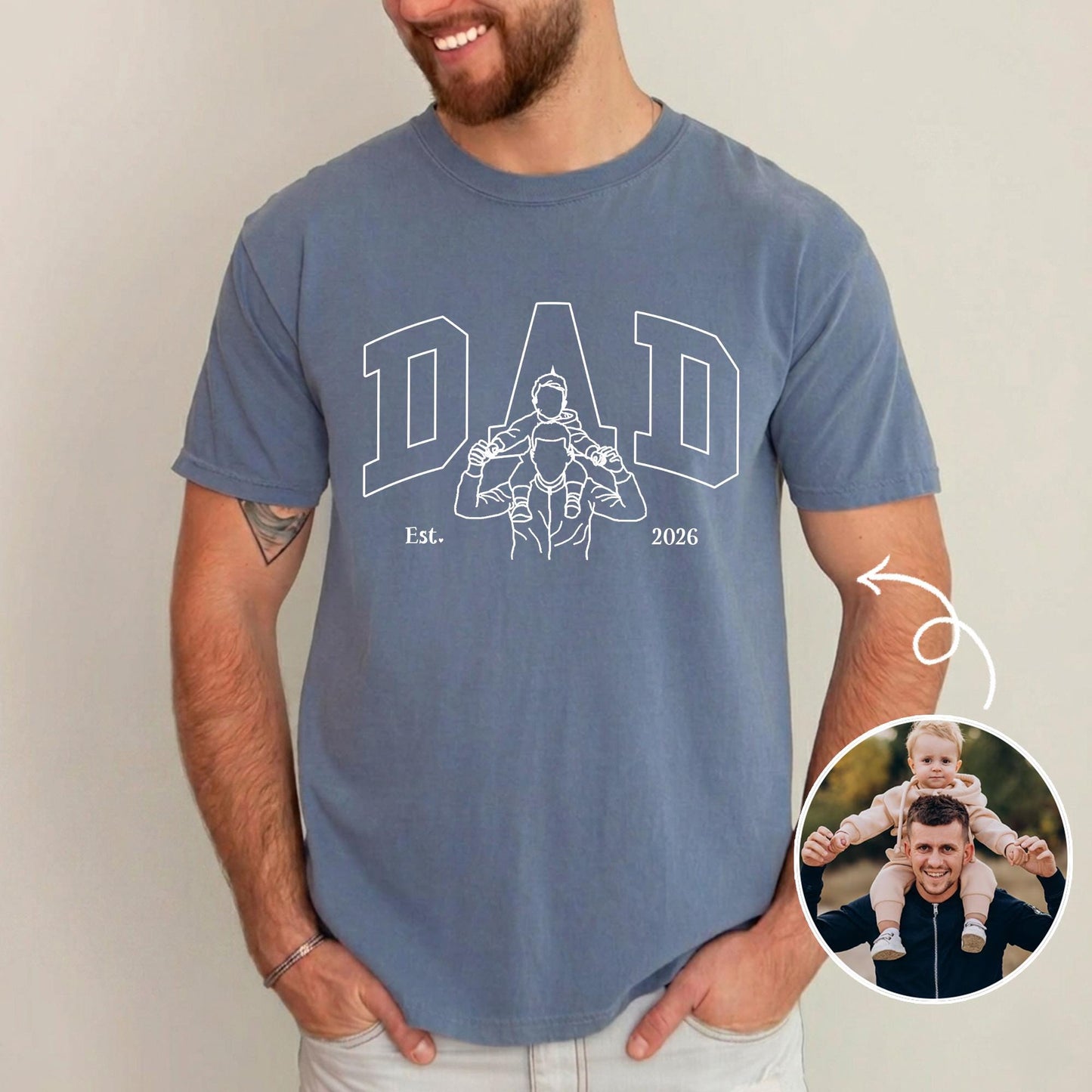 Custom Dad Shirt, Personalized Dad Line Art Portrait From Photo Gift for New Dads, First Father's Day Tee