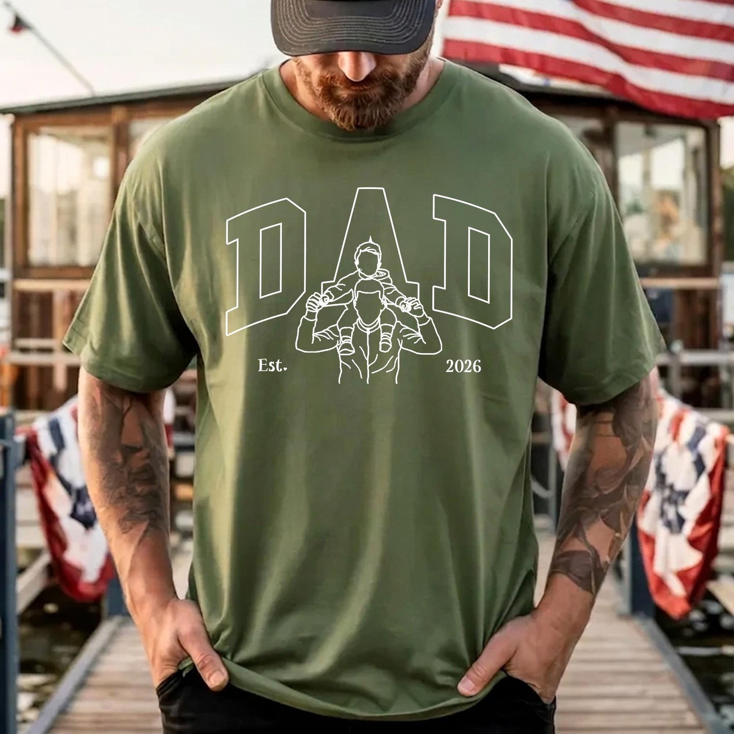 Custom Dad Shirt, Personalized Dad Line Art Portrait From Photo Gift for New Dads, First Father's Day Tee