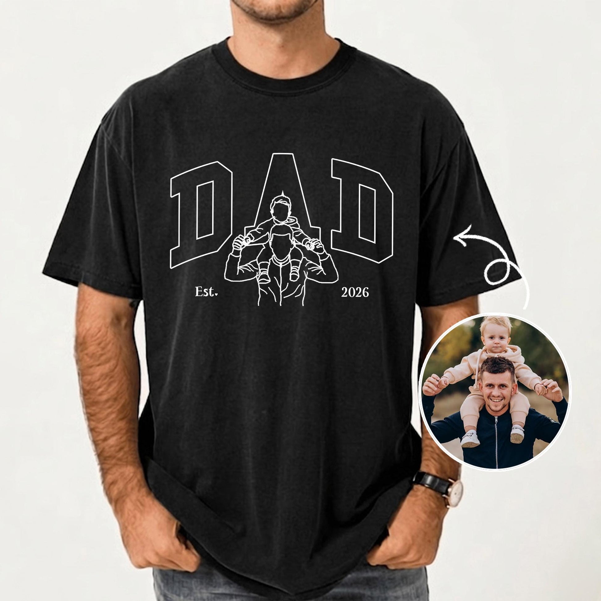 Custom Dad Shirt, Personalized Dad Line Art Portrait From Photo Gift for New Dads, First Father's Day Tee