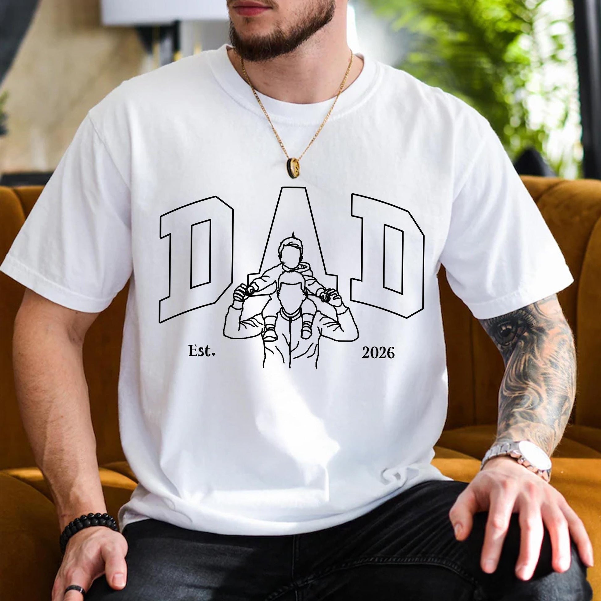 Custom Dad Shirt, Personalized Dad Line Art Portrait From Photo Gift for New Dads, First Father's Day Tee