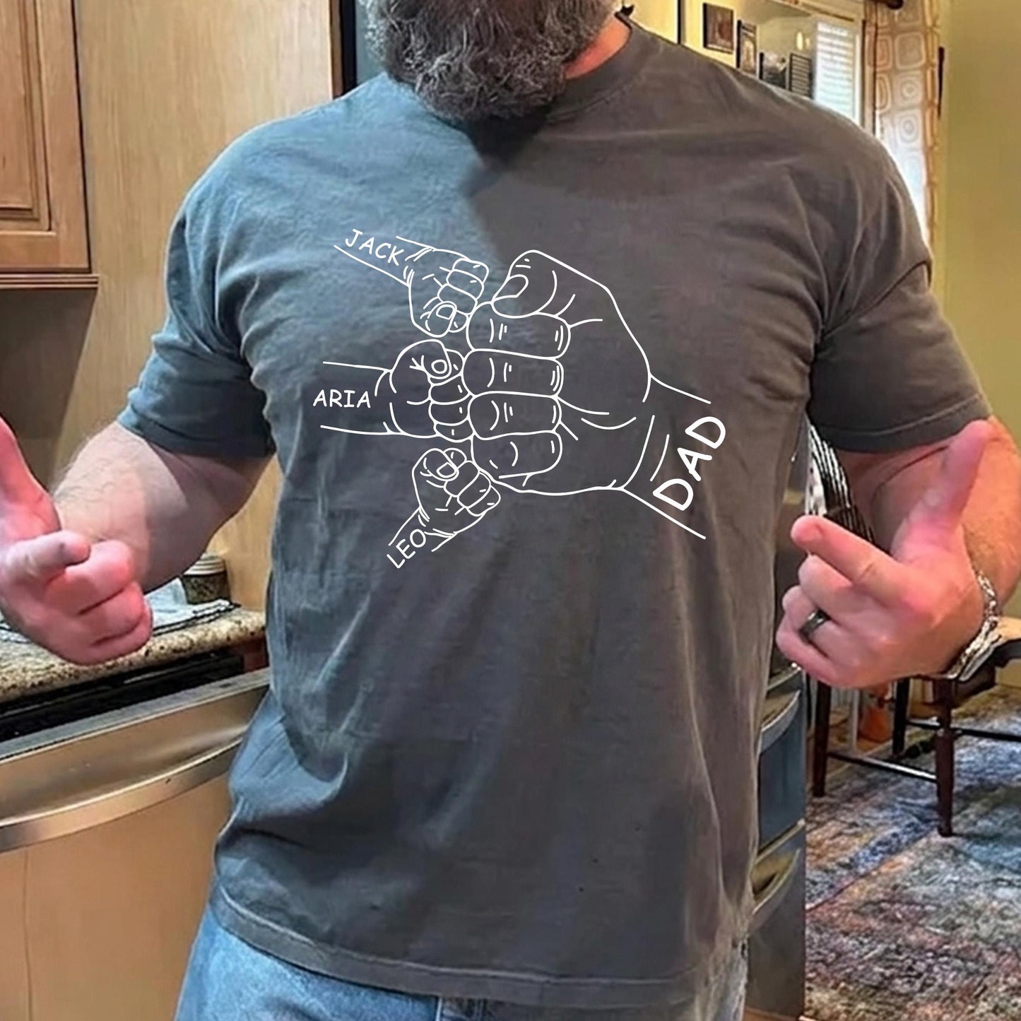 Personalized Dad Shirt, Fist Bump Dad With Kids Names, Fathers Day Gift for Dad