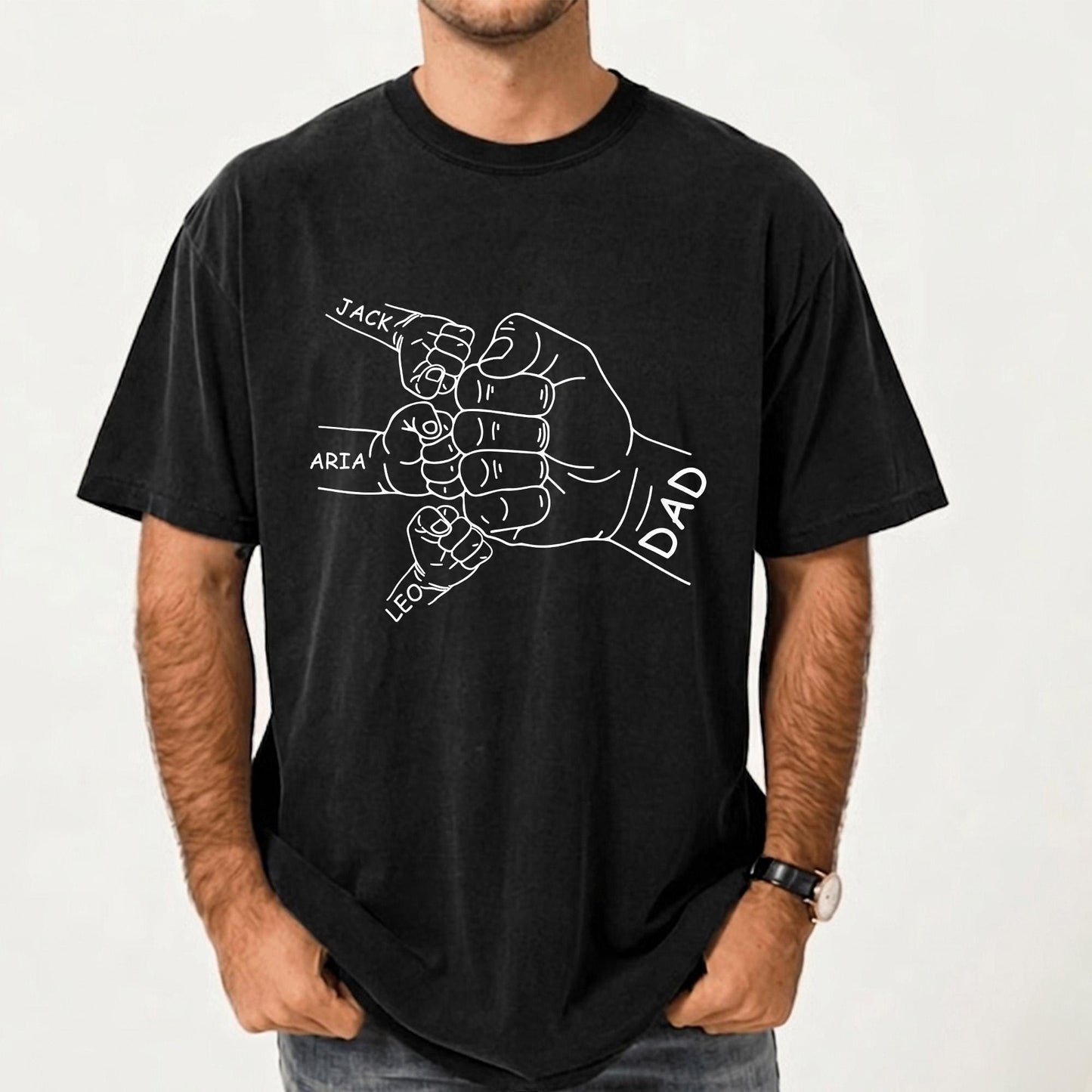 Personalized Dad Shirt, Fist Bump Dad With Kids Names, Fathers Day Gift for Dad