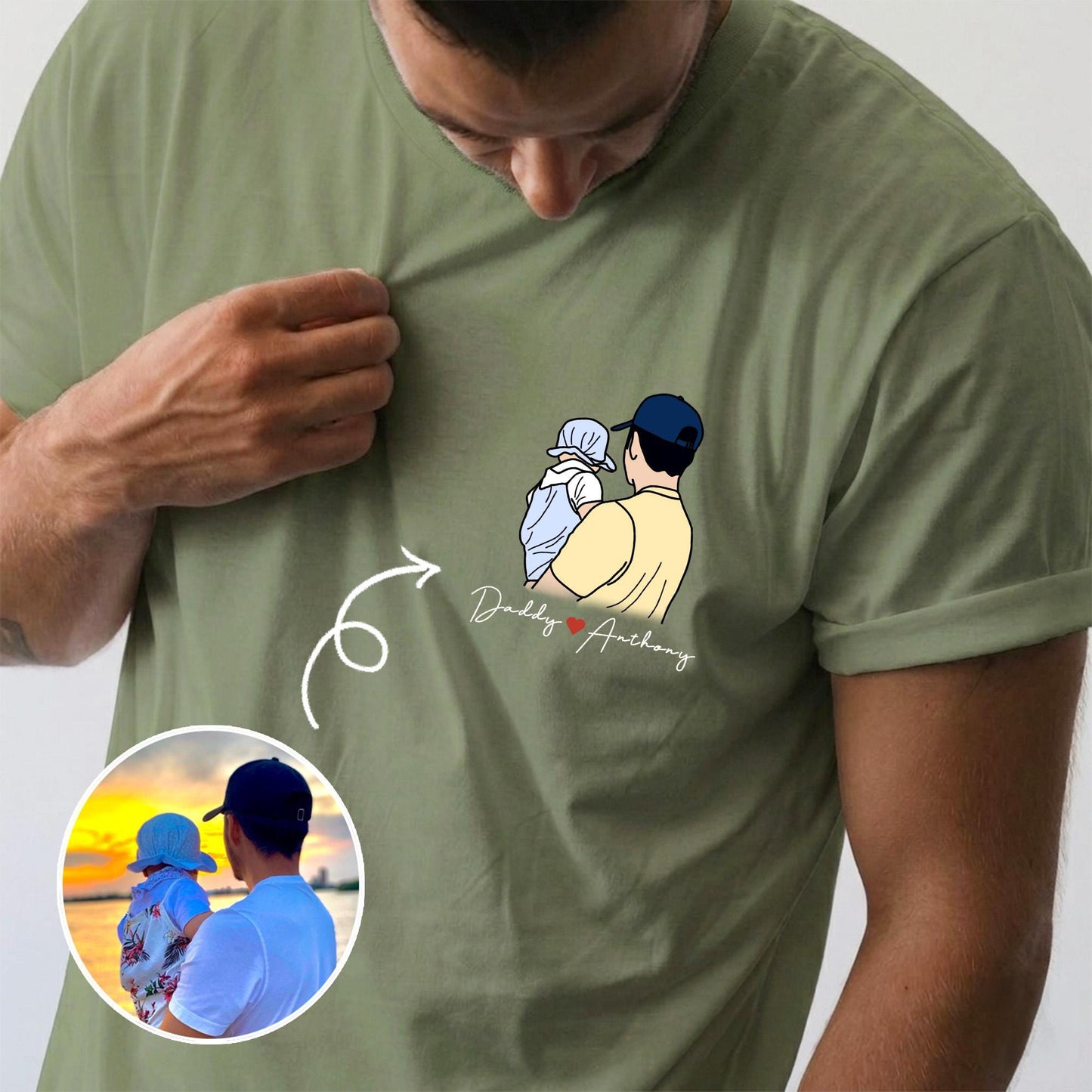 Custom Photo Dad Shirt, Father's Day Gift, Dad Portraits From Photo, New Dad T-Shirt Gift from Baby