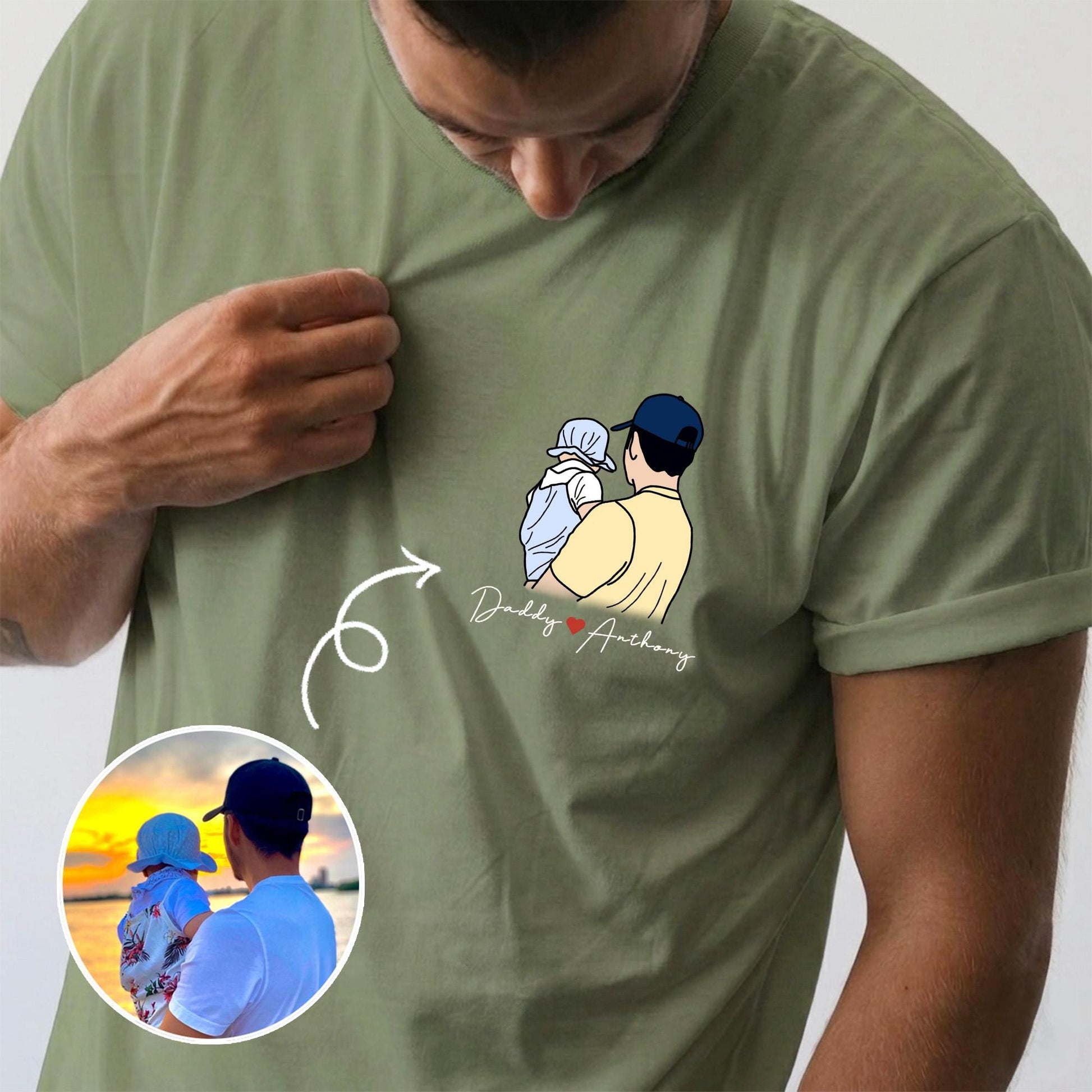Custom Photo Dad Shirt, Father's Day Gift, Dad Portraits From Photo, New Dad T-Shirt Gift from Baby