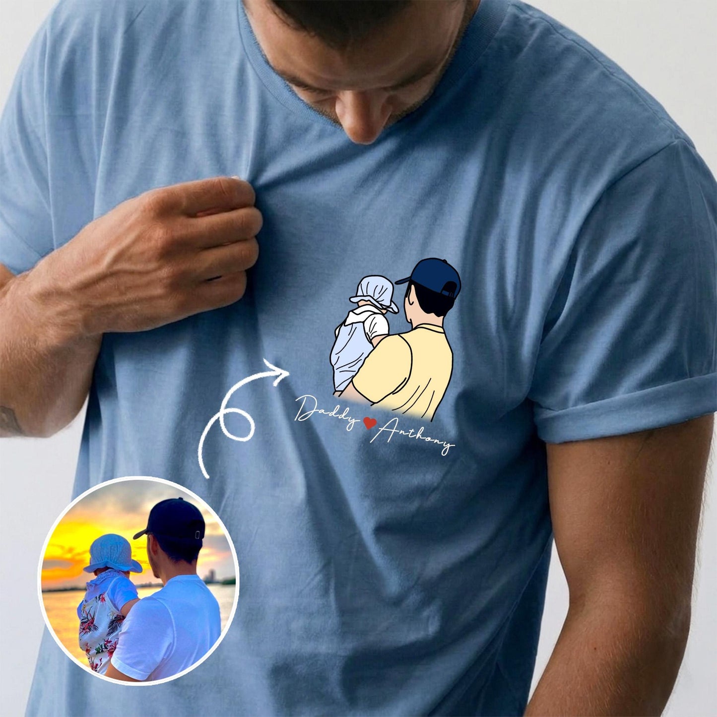 Custom Photo Dad Shirt, Father's Day Gift, Dad Portraits From Photo, New Dad T-Shirt Gift from Baby