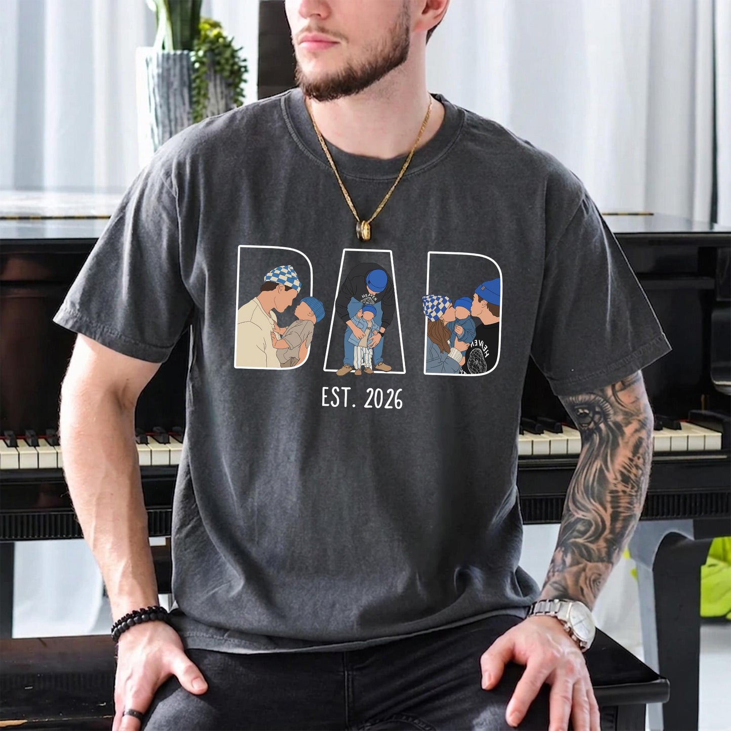 Personalized Dad Portrait Shirt, Custom Photo Dad T-Shirt, Father's Day Shirt Gift for Daddy, New Parent Gifts