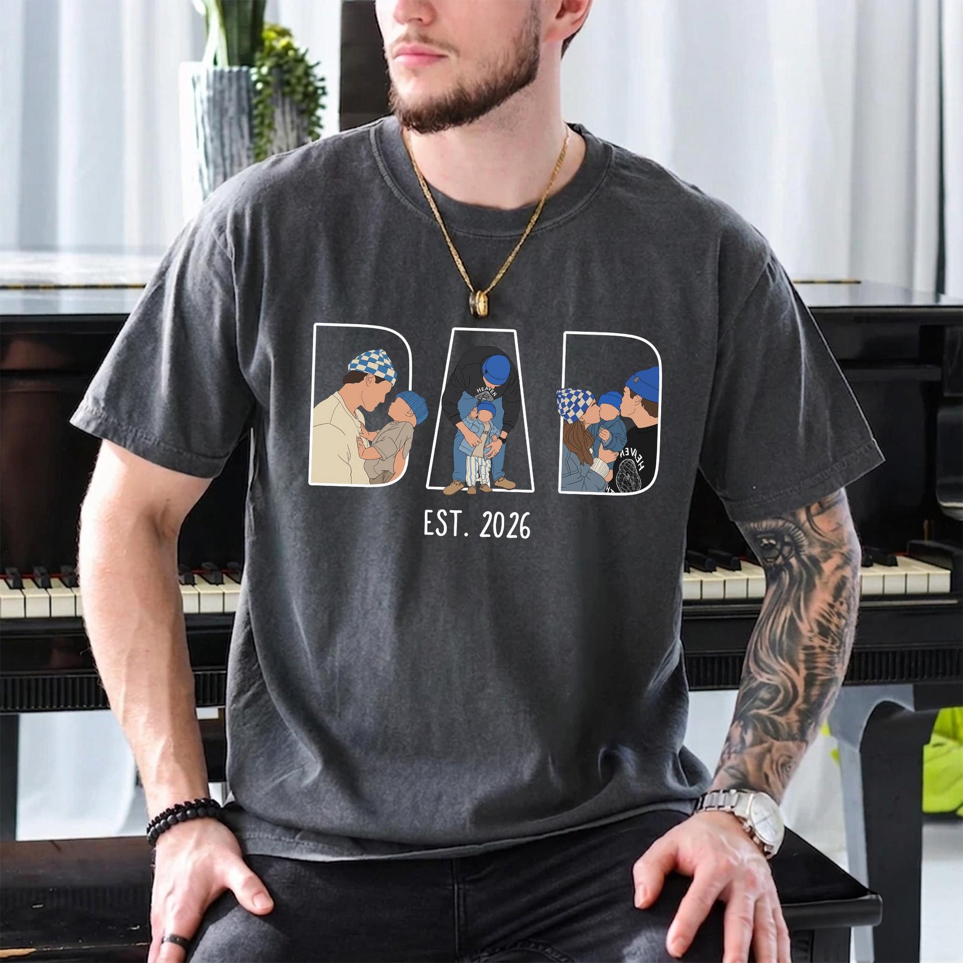 Personalized Dad Portrait Shirt, Custom Photo Dad T-Shirt, Father's Day Shirt Gift for Daddy, New Parent Gifts