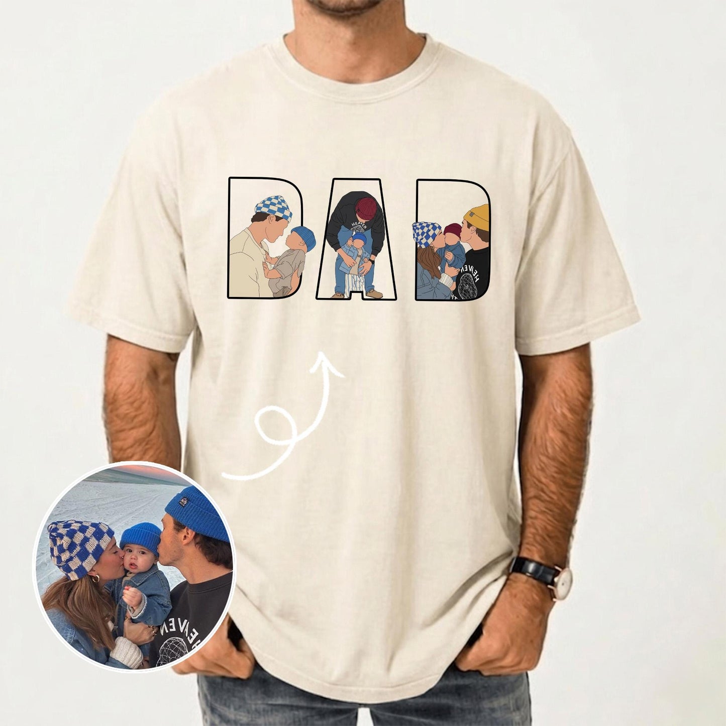 Personalized Dad Portrait Shirt, Dad Shirt With Photo, Father's Day Gift for New Dad, Dads Est Shirt