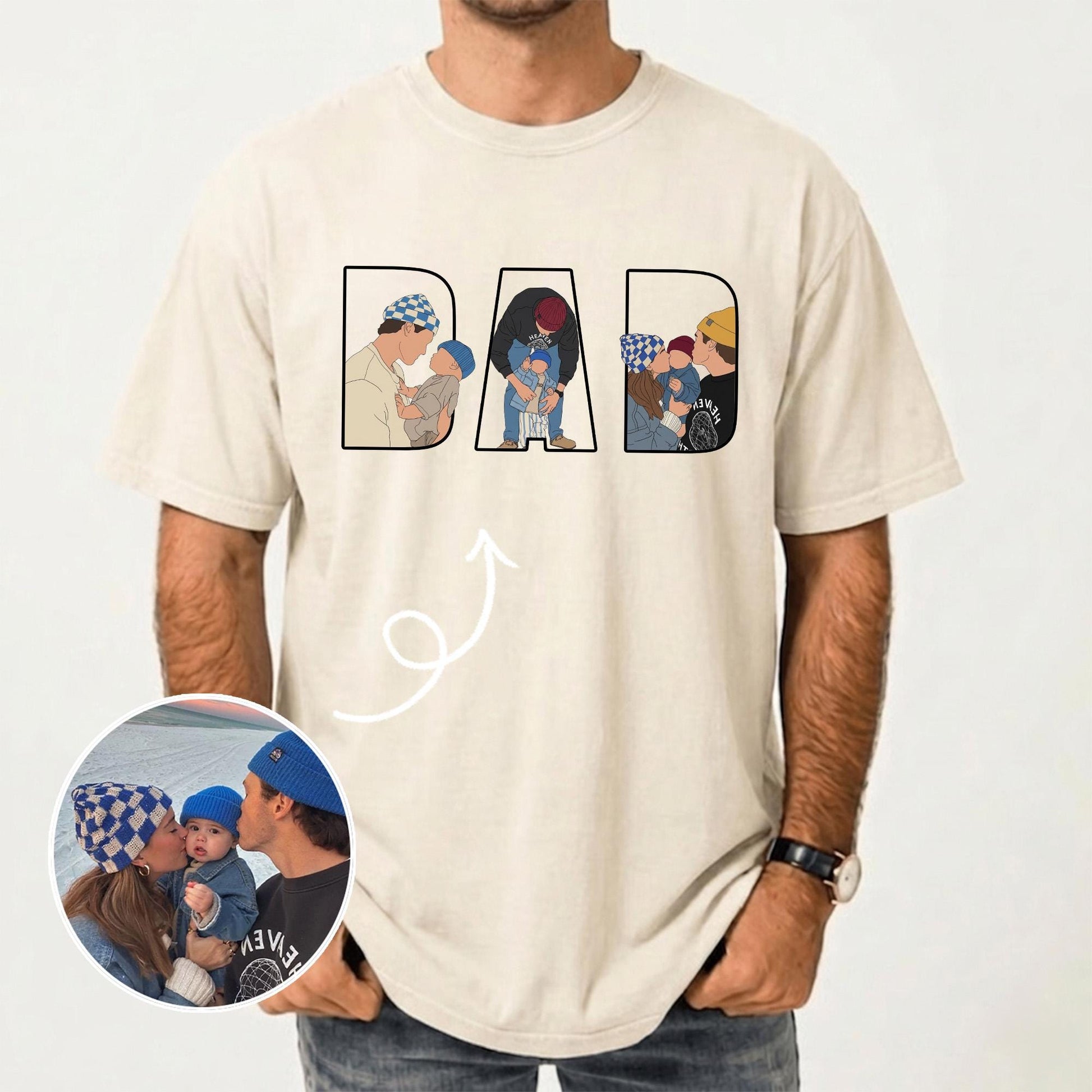Personalized Dad Portrait Shirt, Dad Shirt With Photo, Father's Day Gift for New Dad, Dads Est Shirt