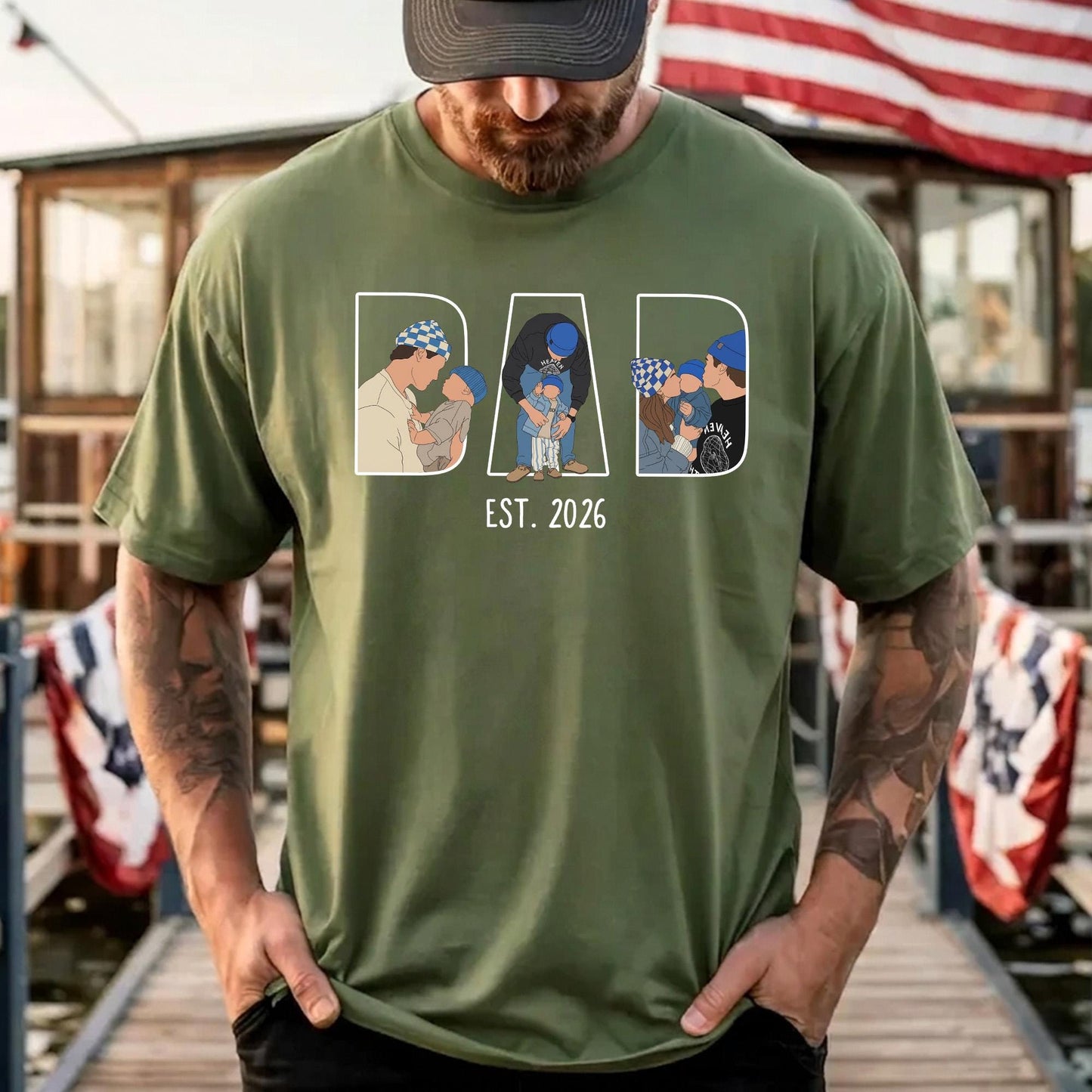Personalized Dad Portrait Shirt, Dad Shirt With Photo, Father's Day Gift for New Dad, Dads Est Shirt