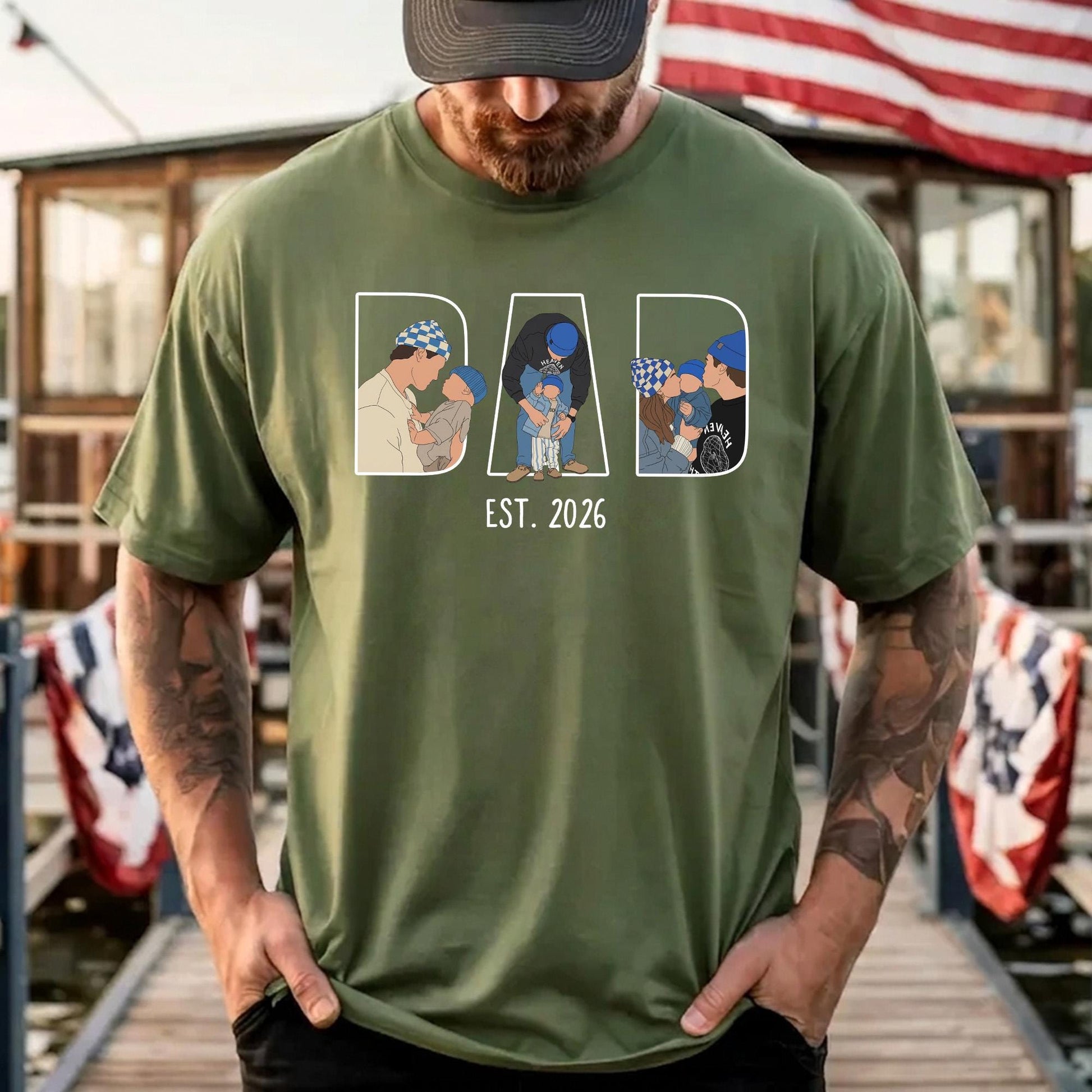 Personalized Dad Portrait Shirt, Dad Shirt With Photo, Father's Day Gift for New Dad, Dads Est Shirt