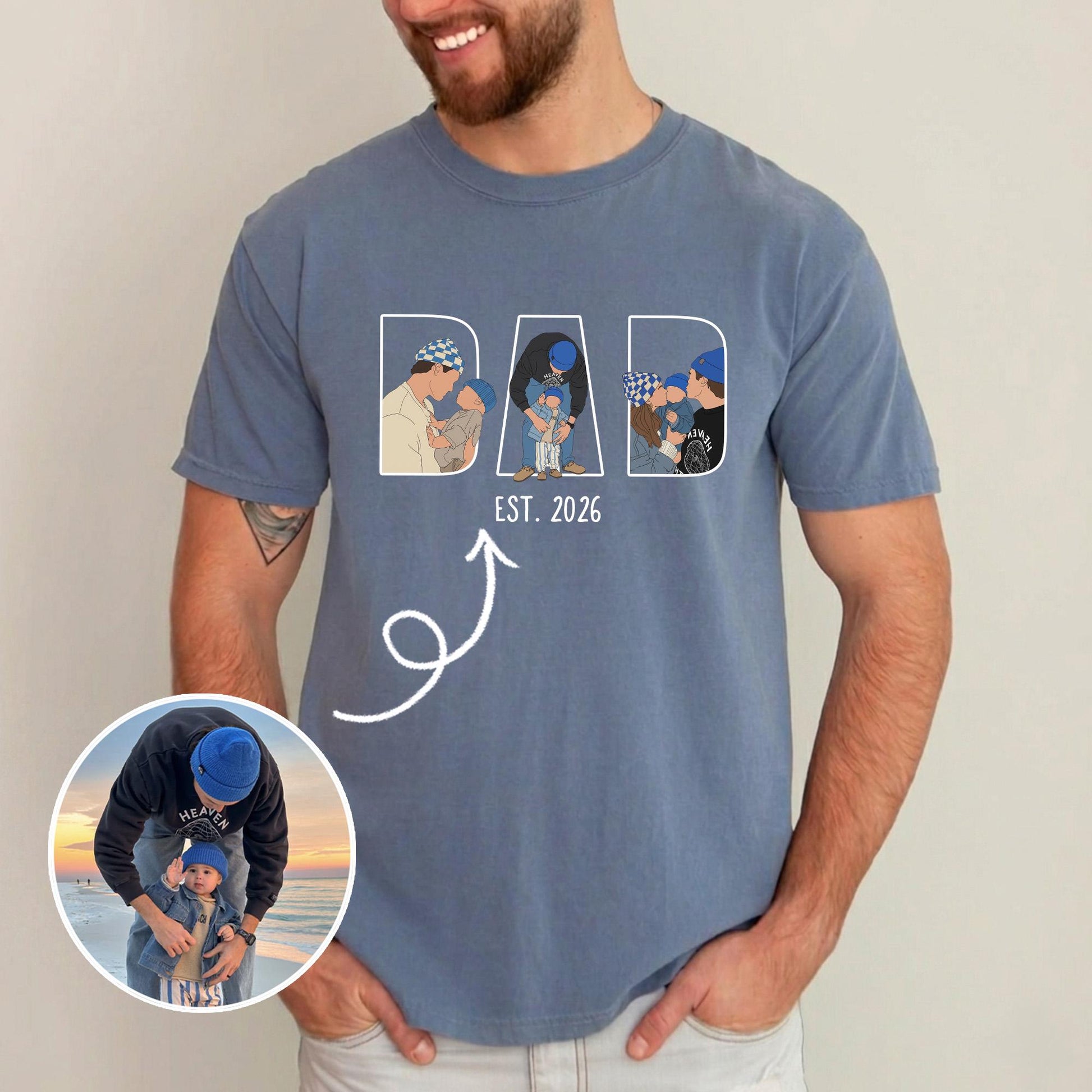 Personalized Dad Portrait Shirt, Custom Photo Dad T-Shirt, Father's Day Shirt Gift for Daddy, New Parent Gifts