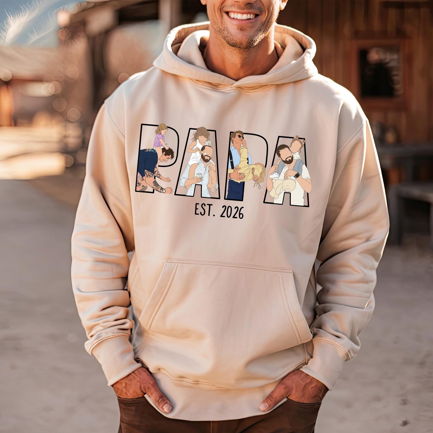 Personalized Papa Portrait Shirt, Custom Dad Photo Shirts, Father's Day Baby Gift for Dad, Daddy Gift from New Baby