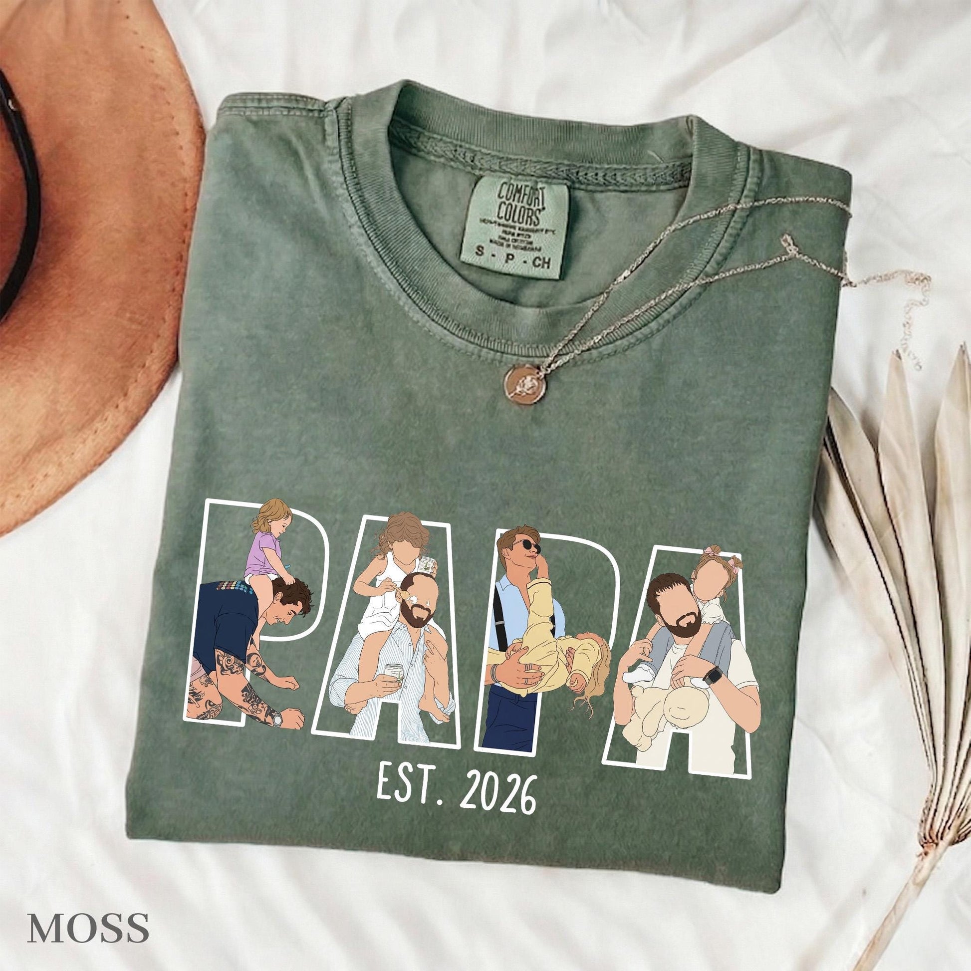 Personalized Papa Portrait Shirt, Custom Dad Photo Shirts, Father's Day Baby Gift for Dad, Daddy Gift from New Baby