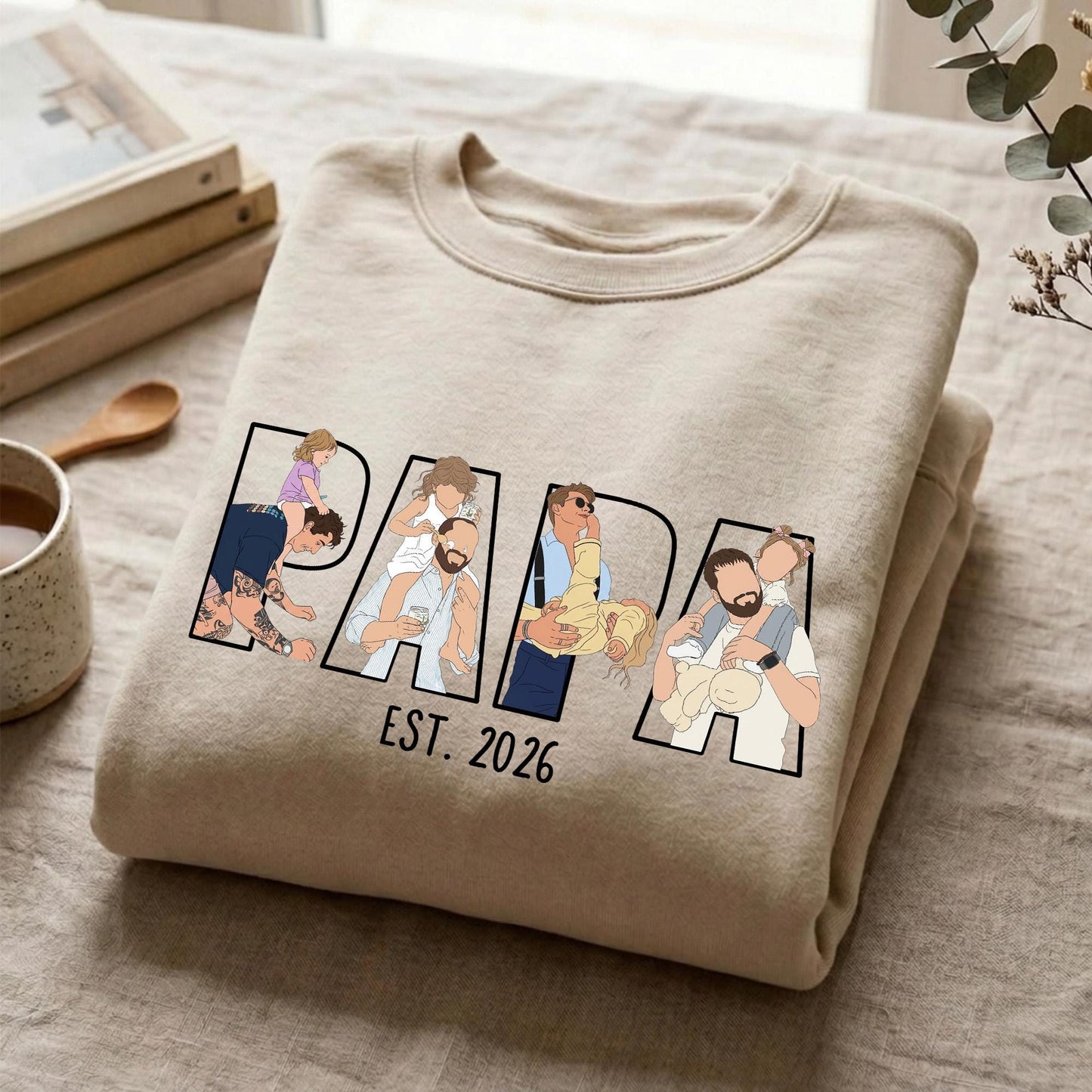 Personalized Papa Portrait Shirt, Custom Photo Dad Shirts, First Father's Day Gift for New Dad, Gift for Husband