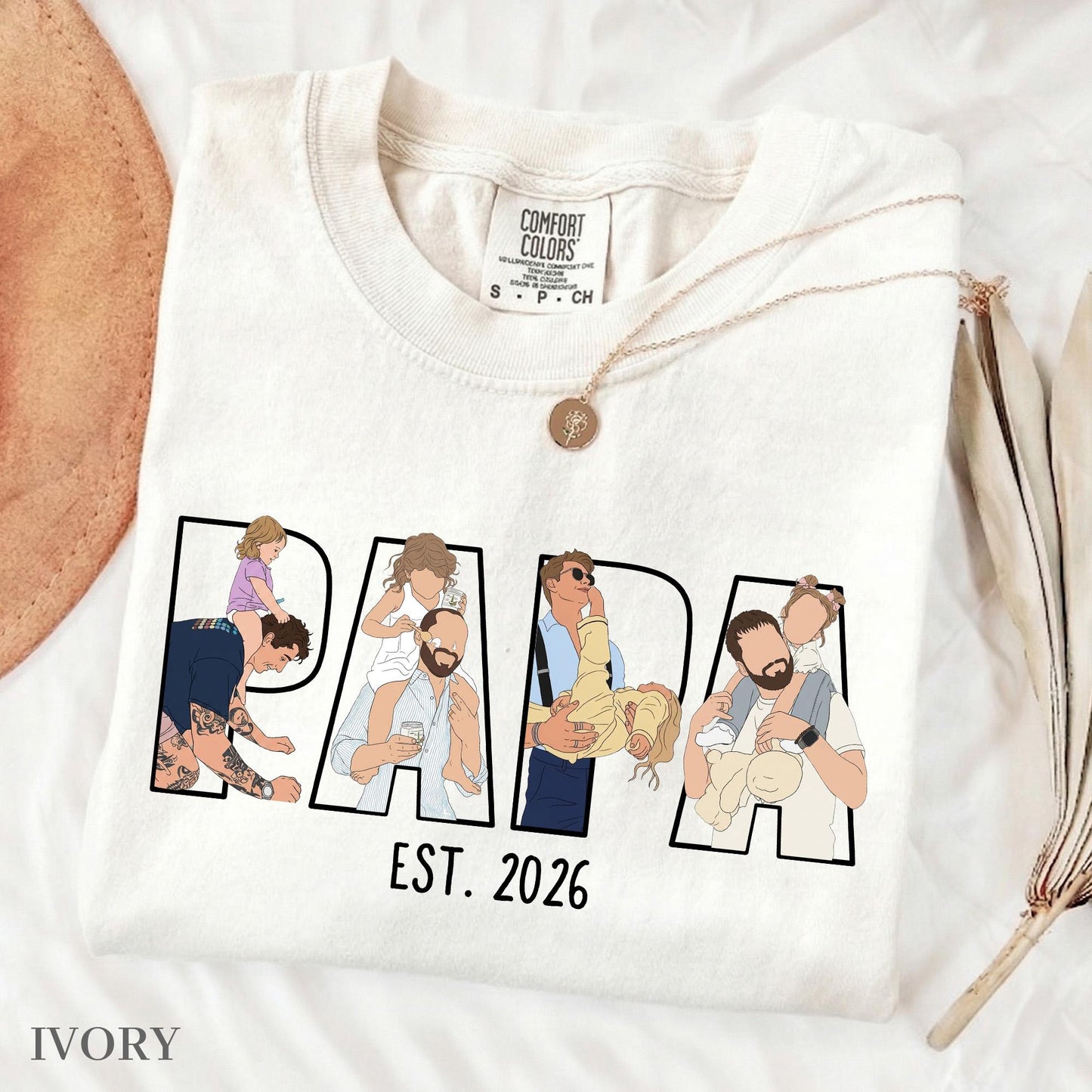 Personalized Papa Portrait Shirt, Custom Dad Photo Shirts, Father's Day Baby Gift for Dad, Daddy Gift from New Baby