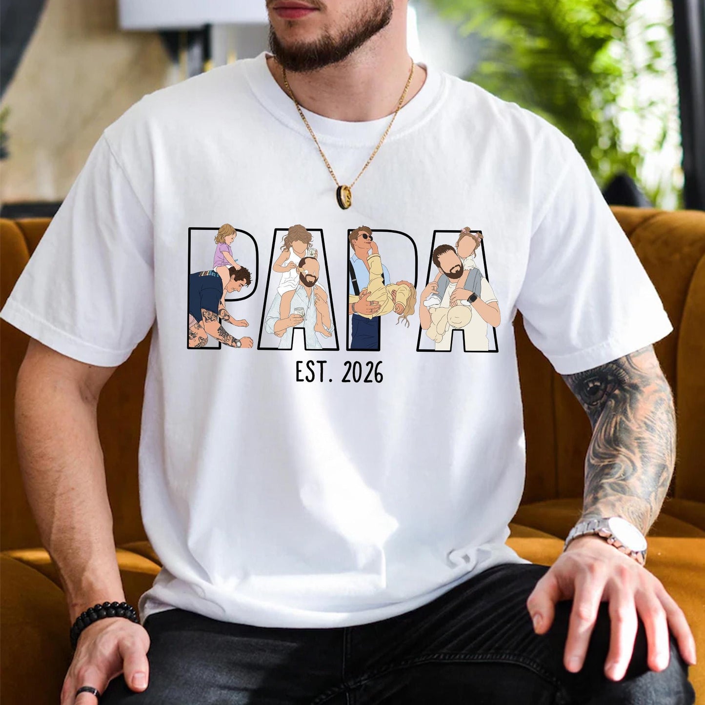 Personalized Papa Portrait Shirt, Custom Photo Dad Shirts, First Father's Day Gift for New Dad, Gift for Husband