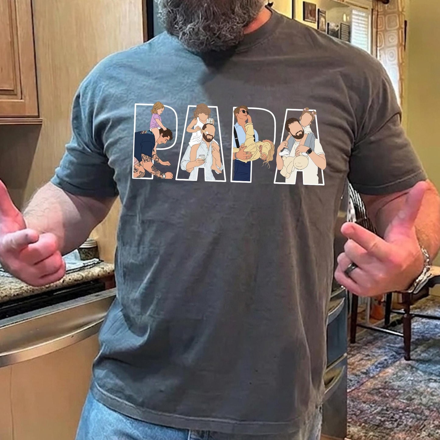 Personalized Papa Portrait Shirt, Custom Photo Dad Shirts, First Father's Day Gift for New Dad, Gift for Husband
