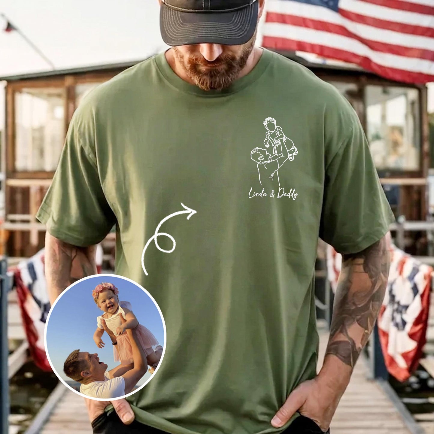 Custom Dad Portrait Shirt, Dads Photo Line Art Tee, Father's Day Gift for Dad, New Dad Gifts from Wife