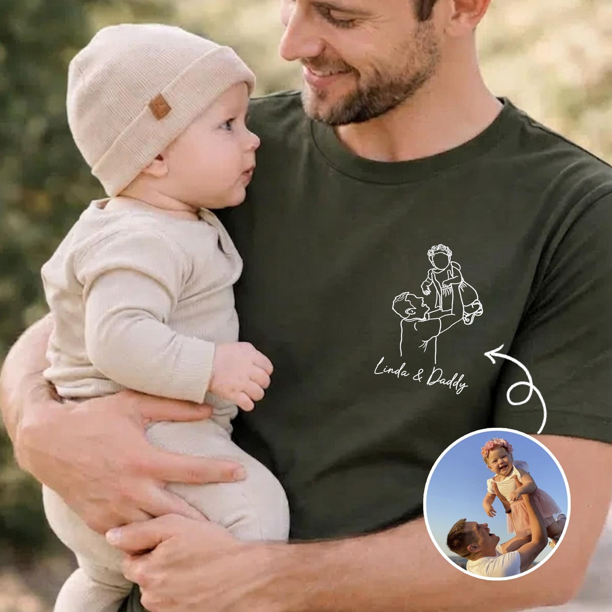 Personalized Dad Portrait From Photo Shirt, Custom Dad Shirts, Father's Day Gift for Dad, Grandpa