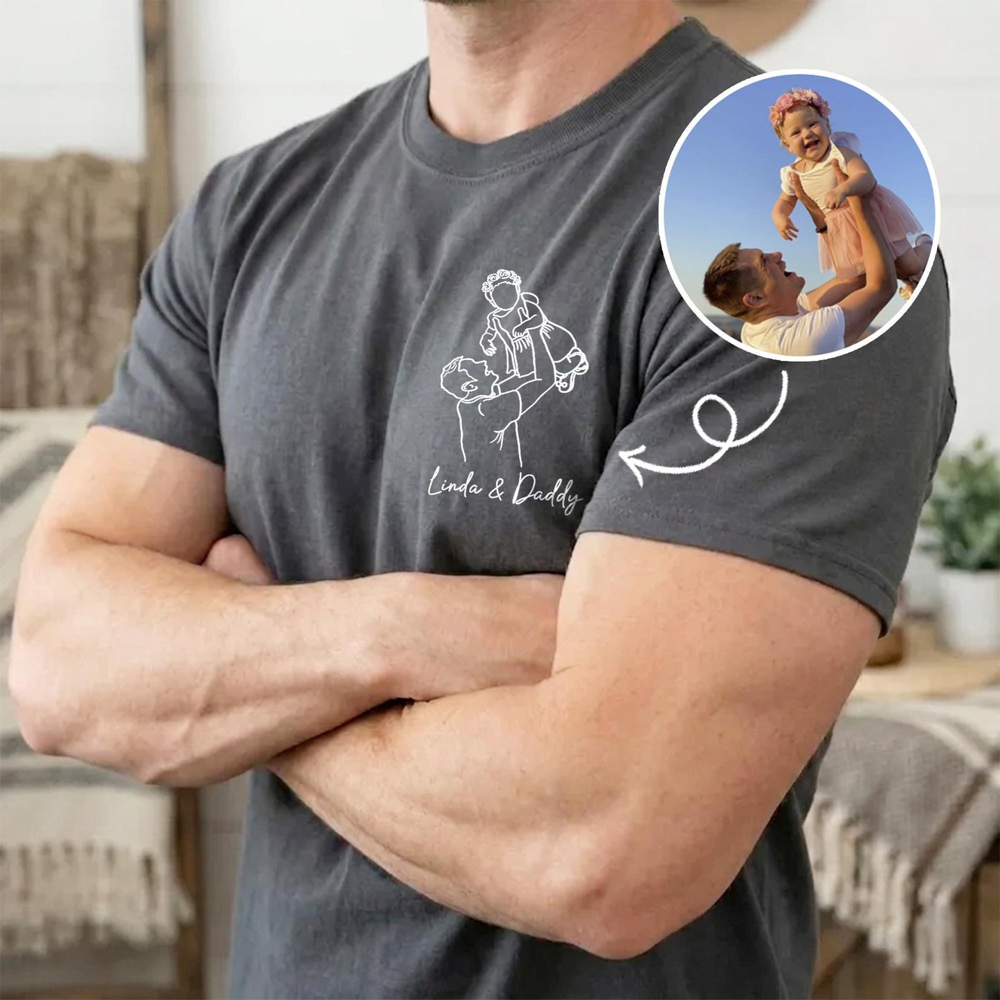 Custom Dad Portrait Shirt, Dads Photo Line Art Tee, Father's Day Gift for Dad, New Dad Gifts from Wife